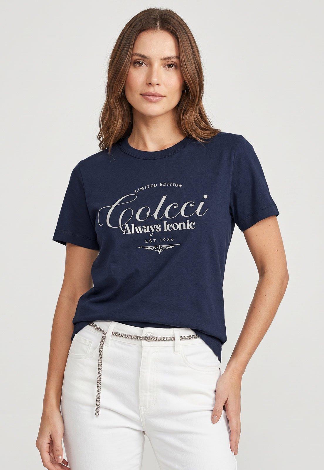 Camiseta Feminina Colcci Estampa Iconic Azul Marinho