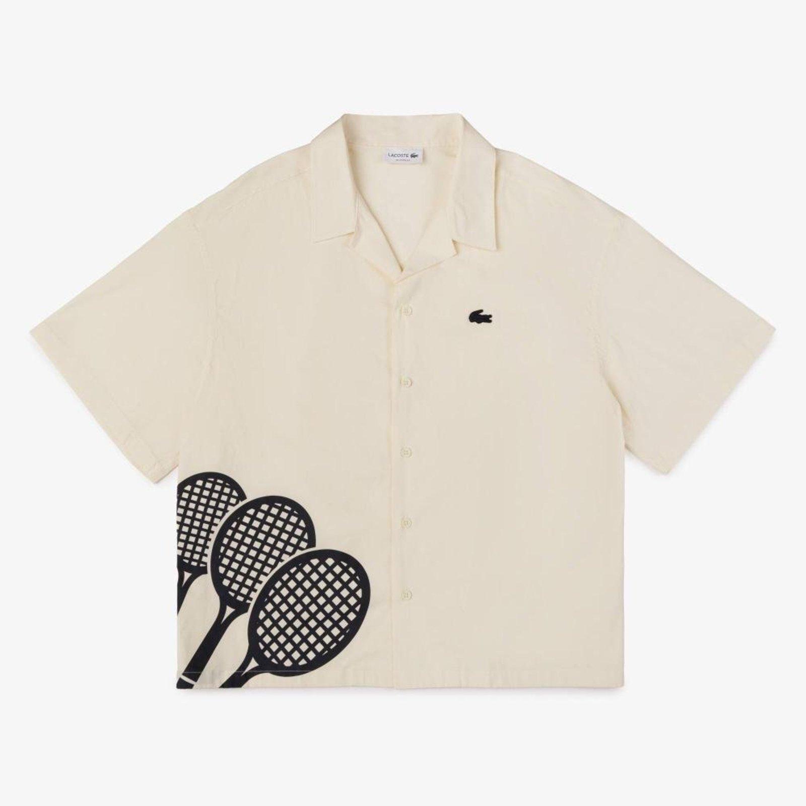 Camisa Masculina Lacoste Estampada De Manga Curta Ampla Bege