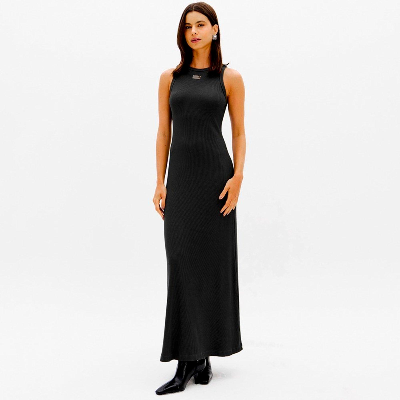 Vestido Lança Perfume Canelado Sem Manga In26 Preto Feminino