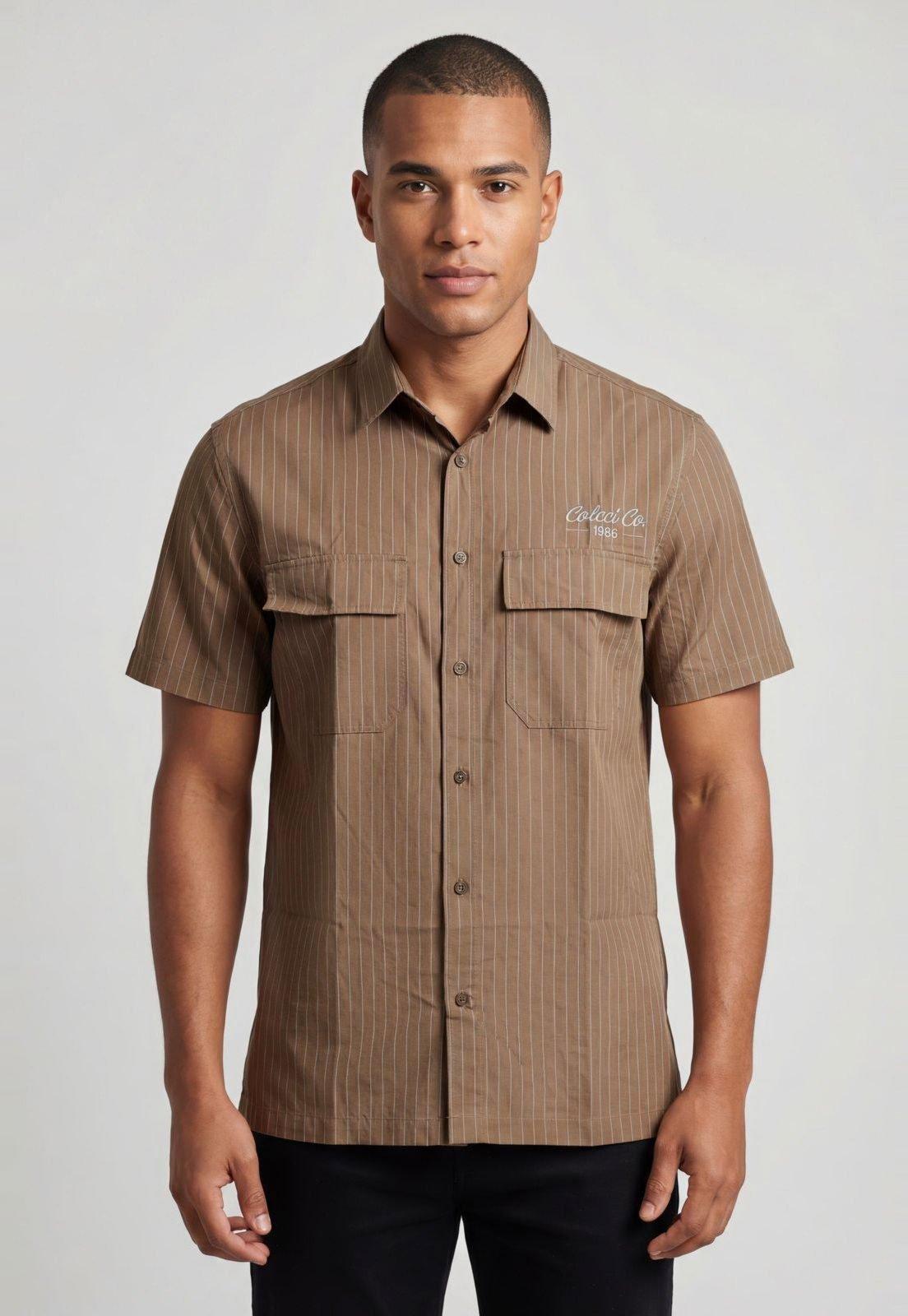 Camisa Masculina Colcci Listrada Marrom