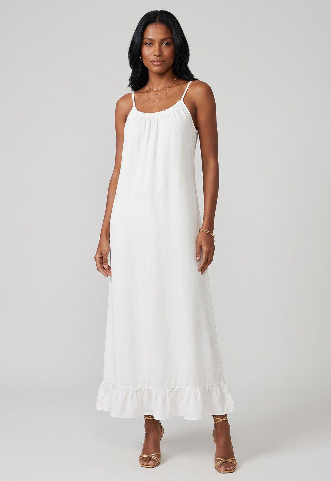 Vestido Feminino Lança Perfume Longo Alças Finas Off-White