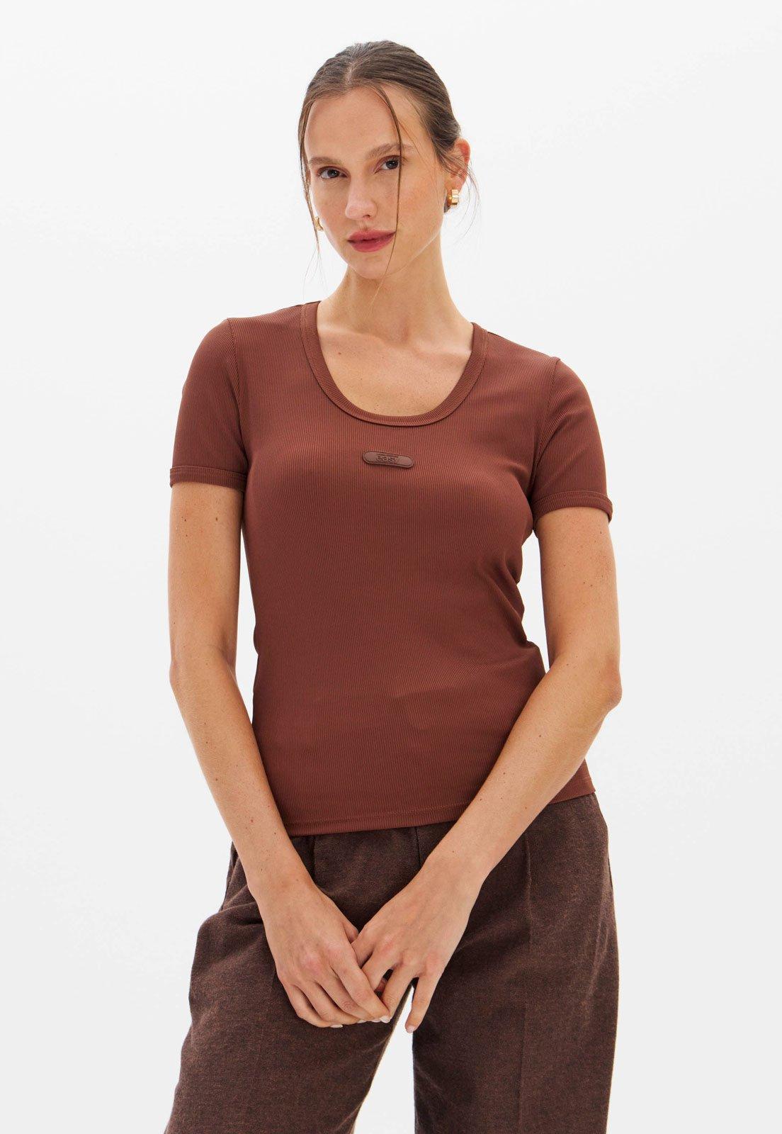 Blusa Feminina Lança Perfume Gola Redonda Marrom