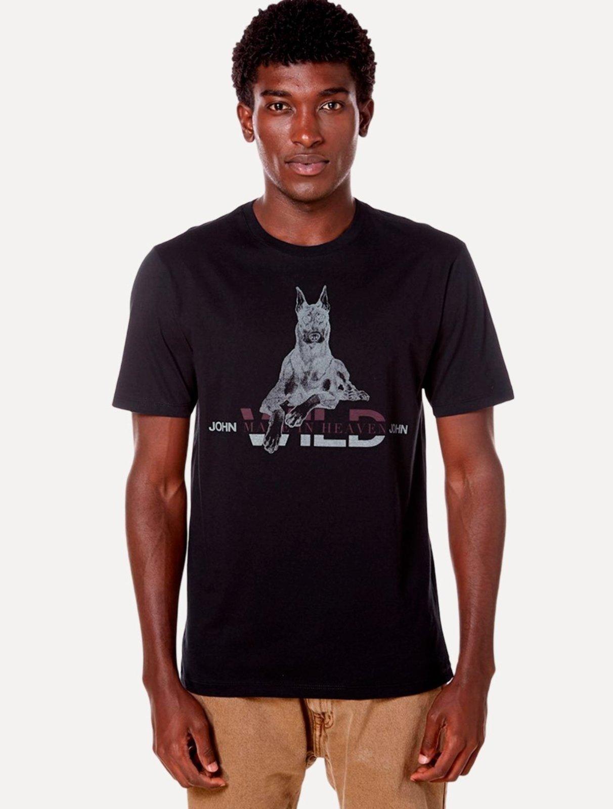 Camiseta John John Masculina Regular Fit Wild Dog Preta