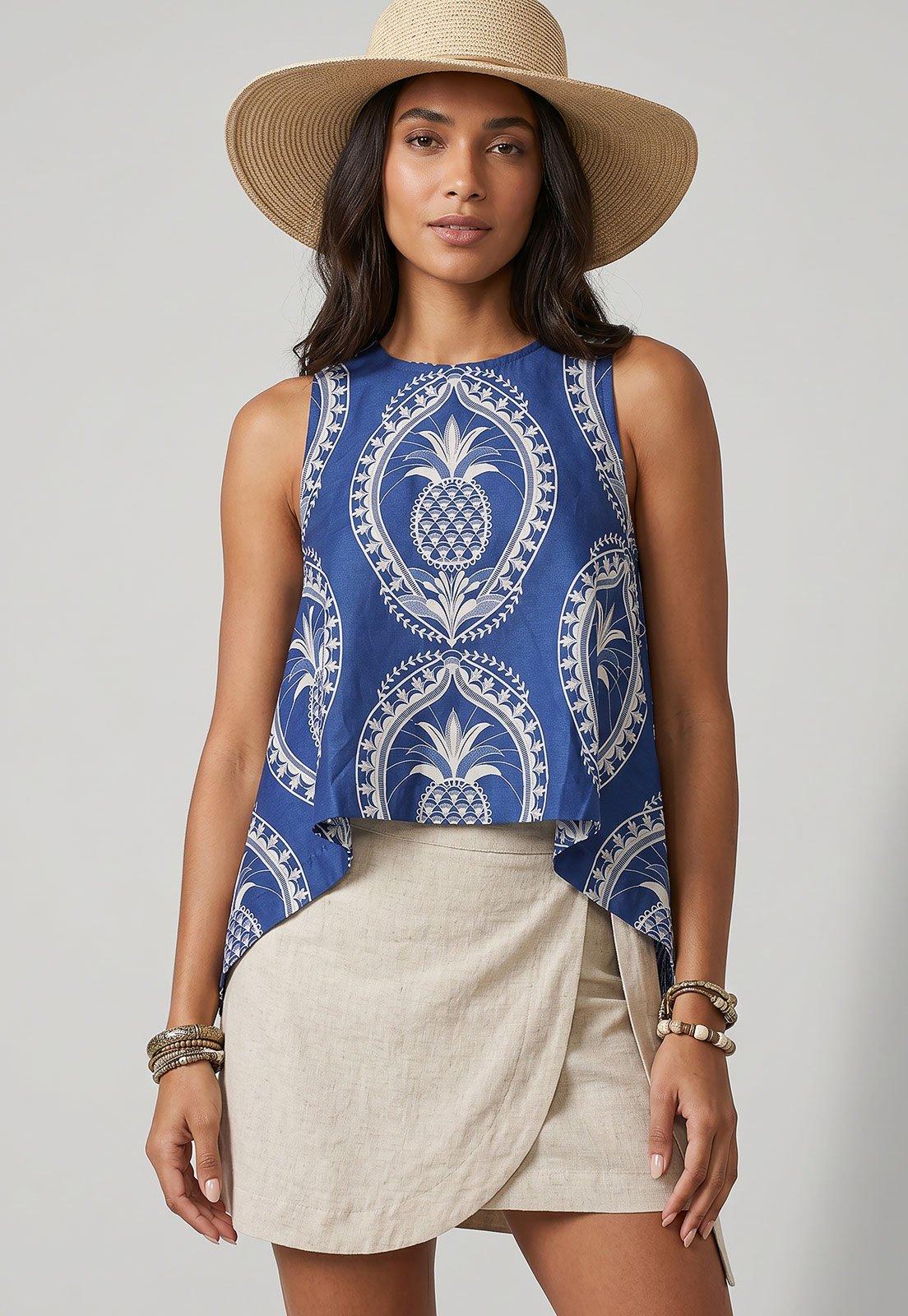 Blusa Feminina FARM Estampada Azul