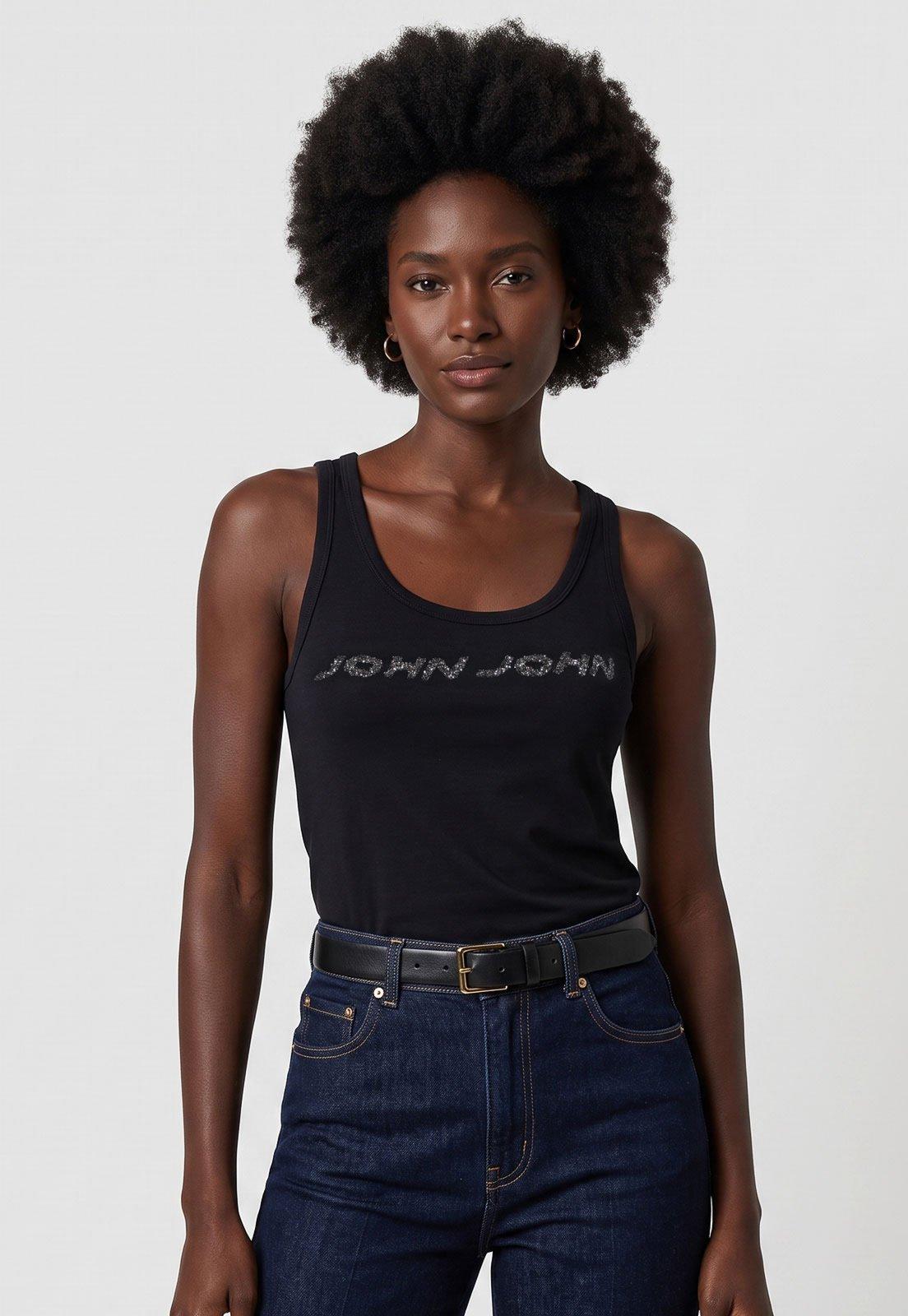 Regata Feminina John John Alças Largas Preta
