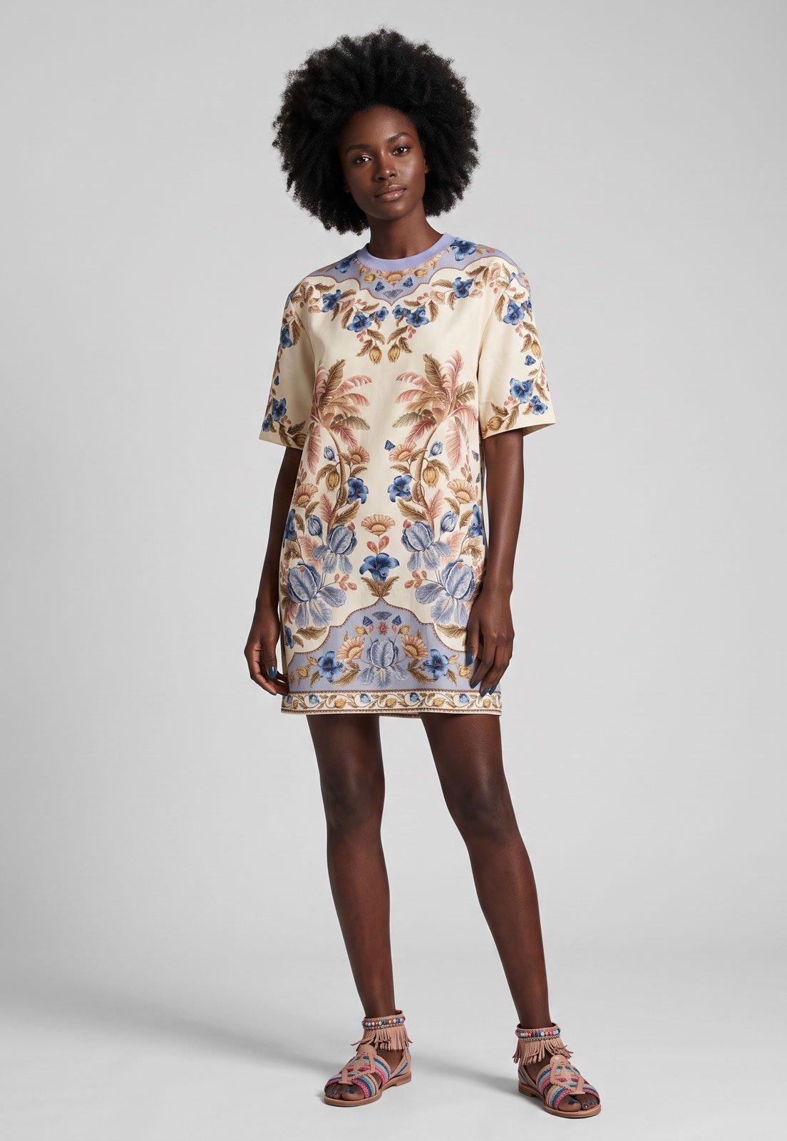 Vestido Feminino FARM Estampa Floral Algodão Branco