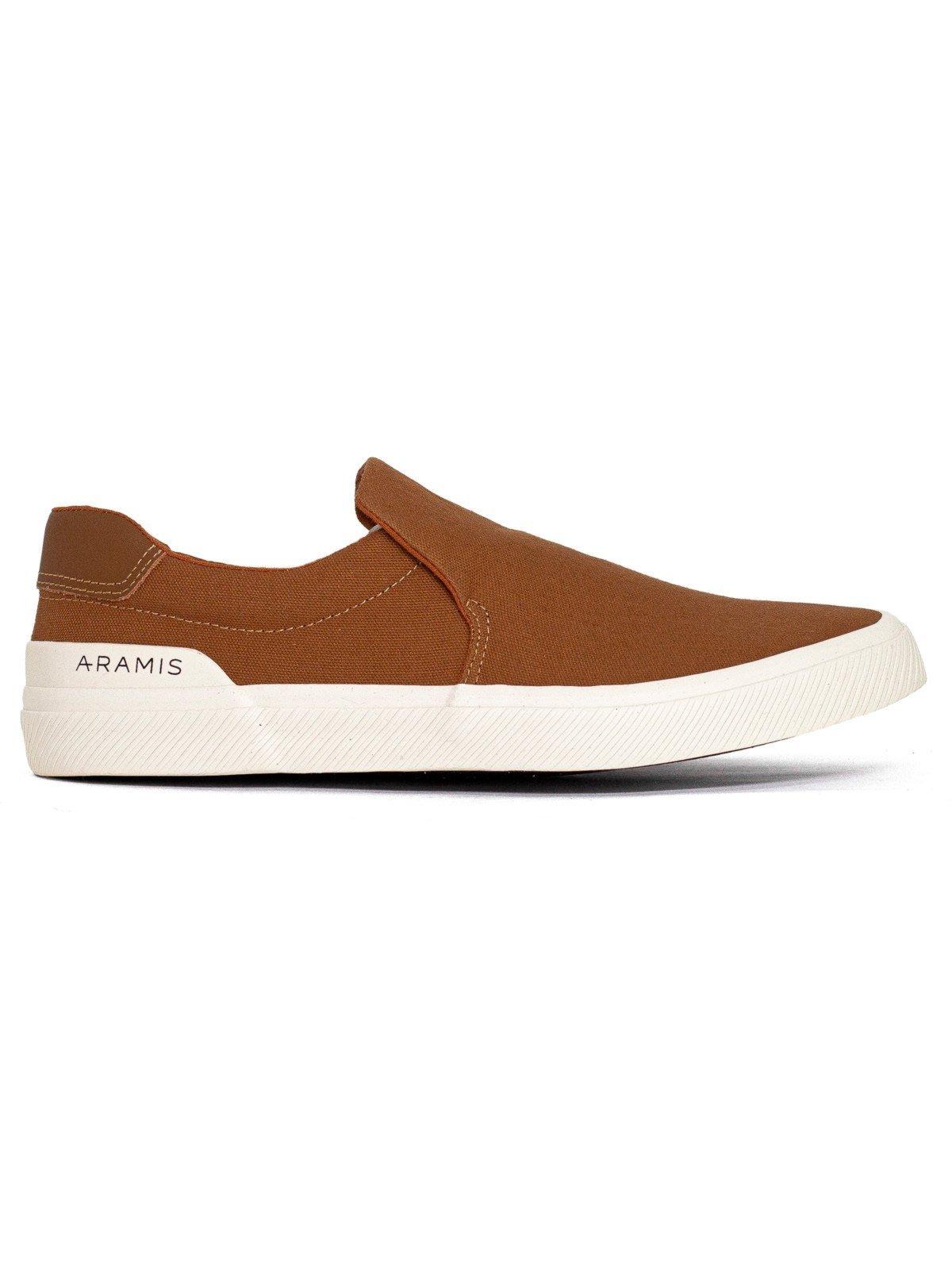 Tênis Masculino Slip On Aramis Daily Slip Canvas Casual Elástico Confortável AM037 Marrom Camel