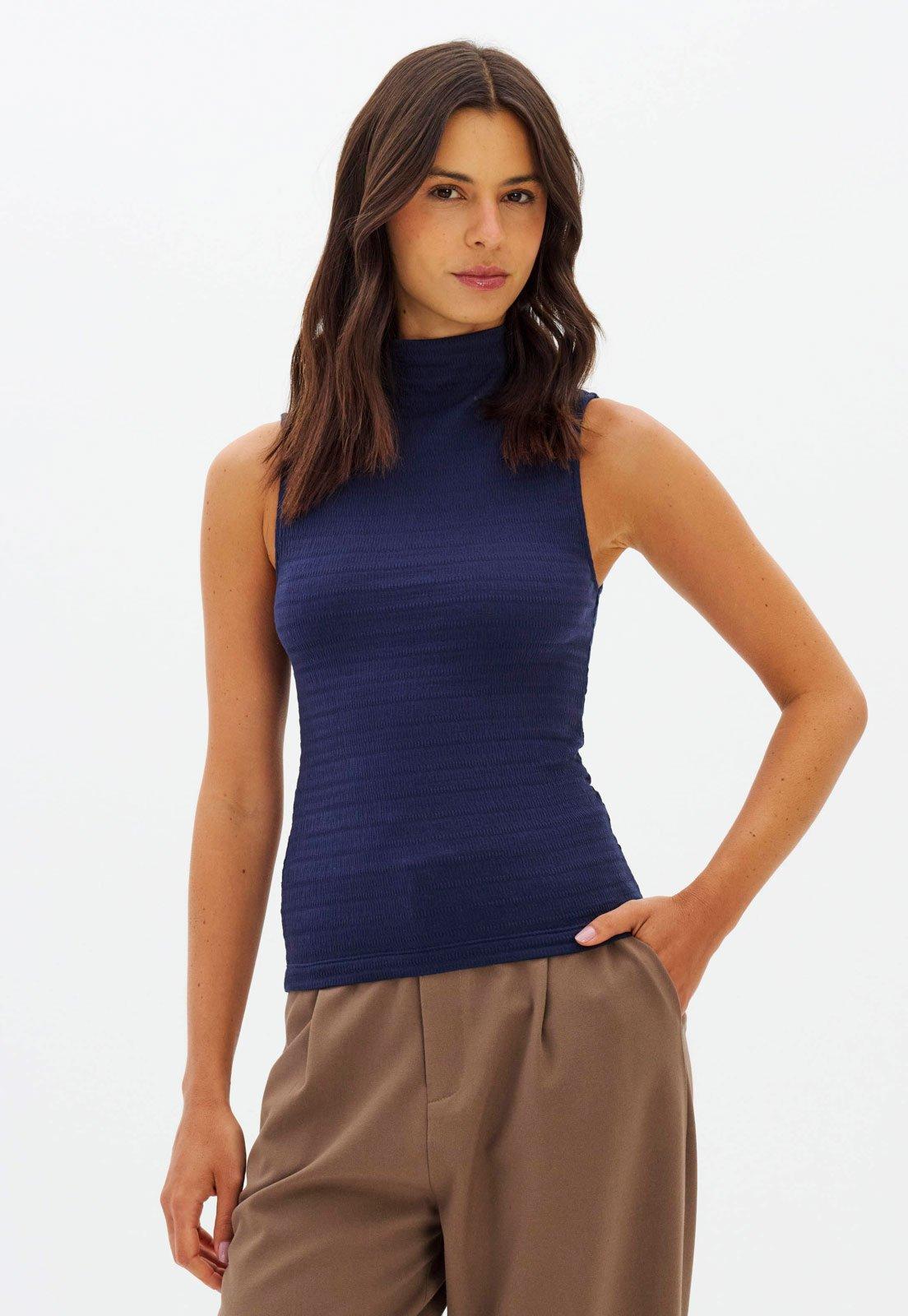 Blusa Feminina Lança Perfume Gola Alta Azul-marinho
