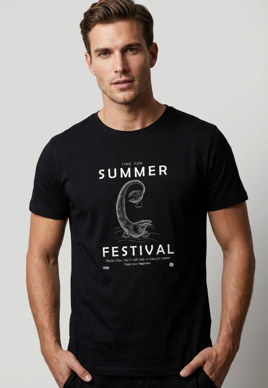 Camiseta Masculina Colcci Estampa Summer Festival Preta