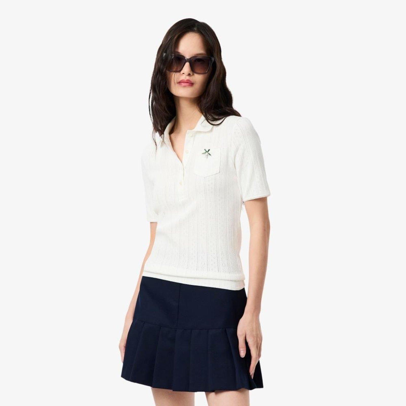 Polo Pointelle L.12.D com marca slim fit Branco - 36 Branco