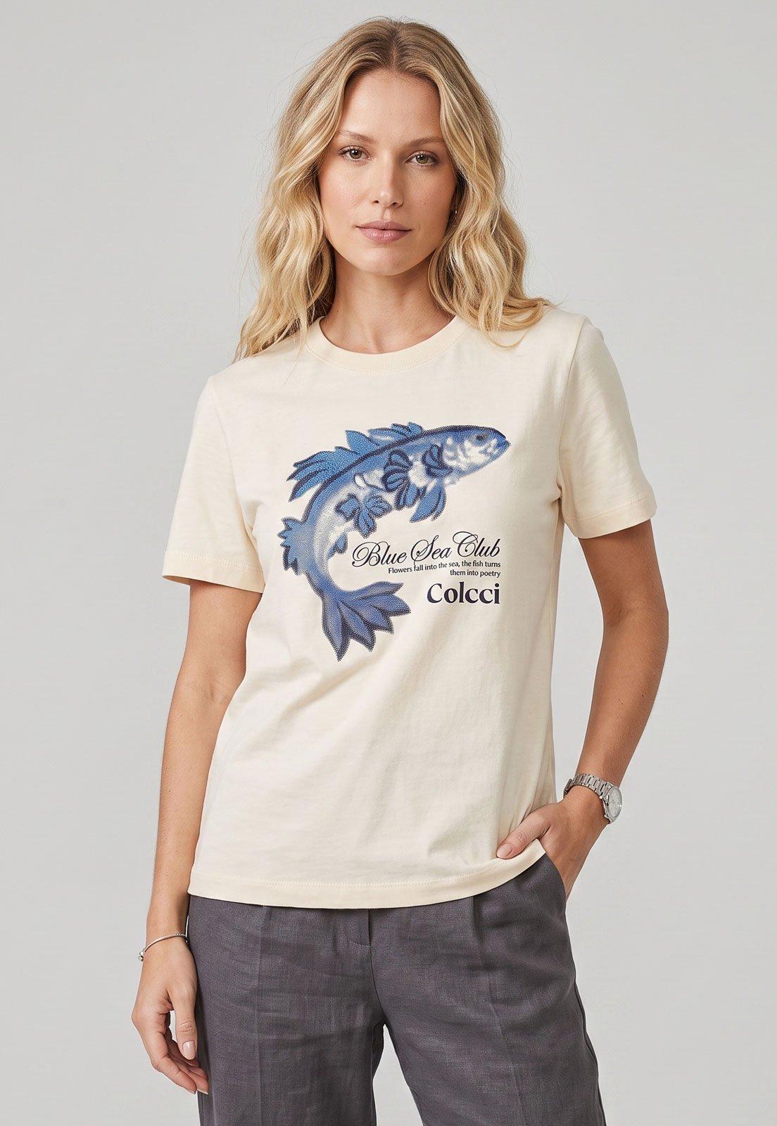 Camiseta Feminina Colcci Sea Club Azul