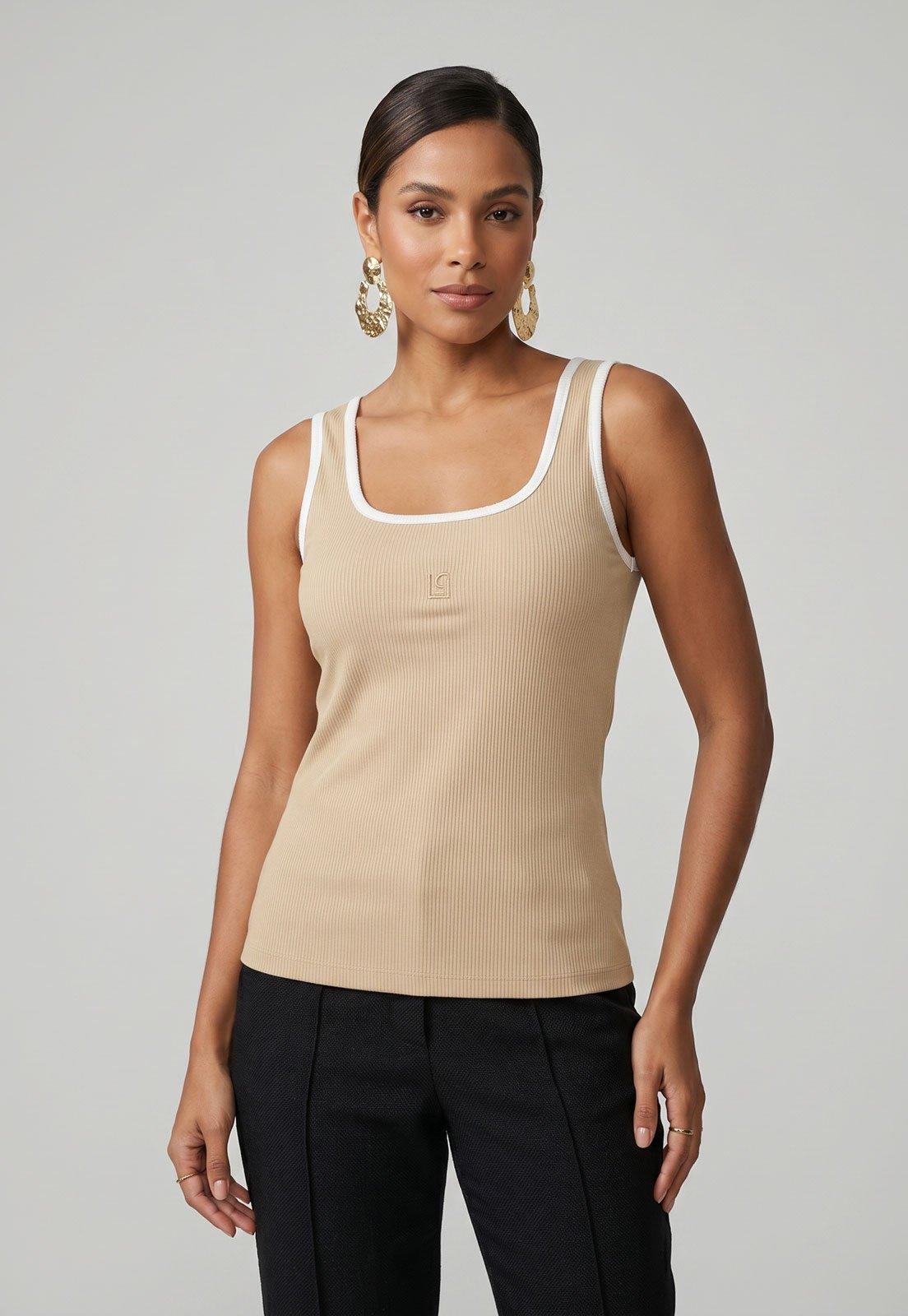 Blusa Feminina Lança Perfume Canelada Bege