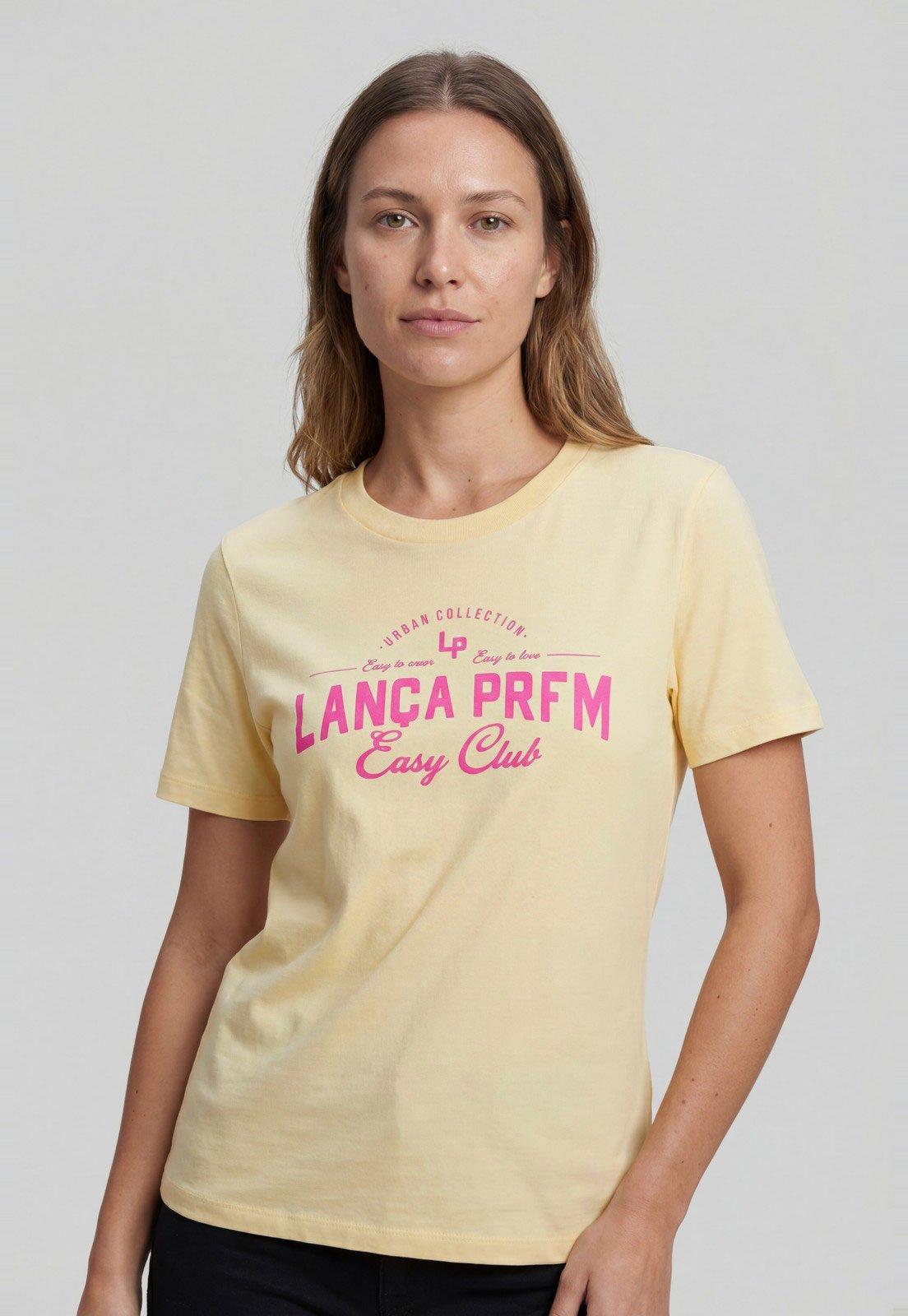 Camiseta Feminina Lança Perfume Estampa Frontal Amarela