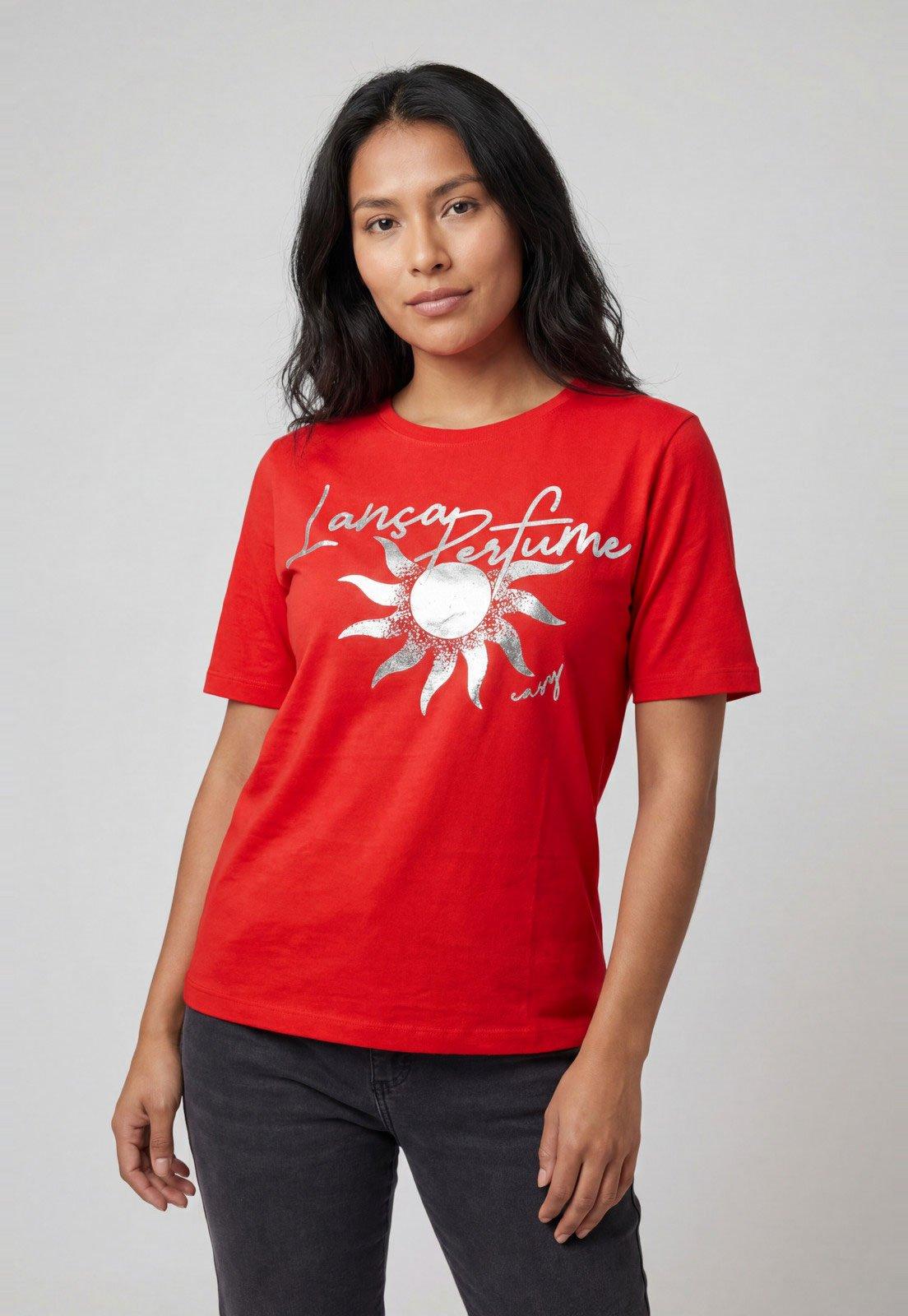 Camiseta Feminina Lança Perfume Estampa Logo Vermelha
