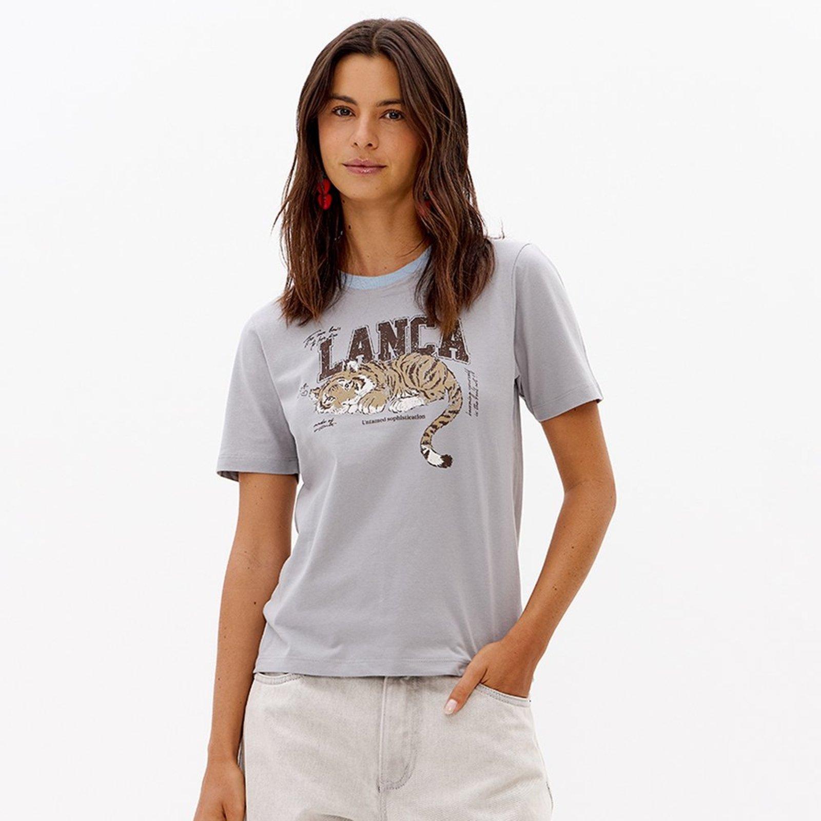Camiseta Lança Perfume Regular Estampa Pr27 Cinza Feminino
