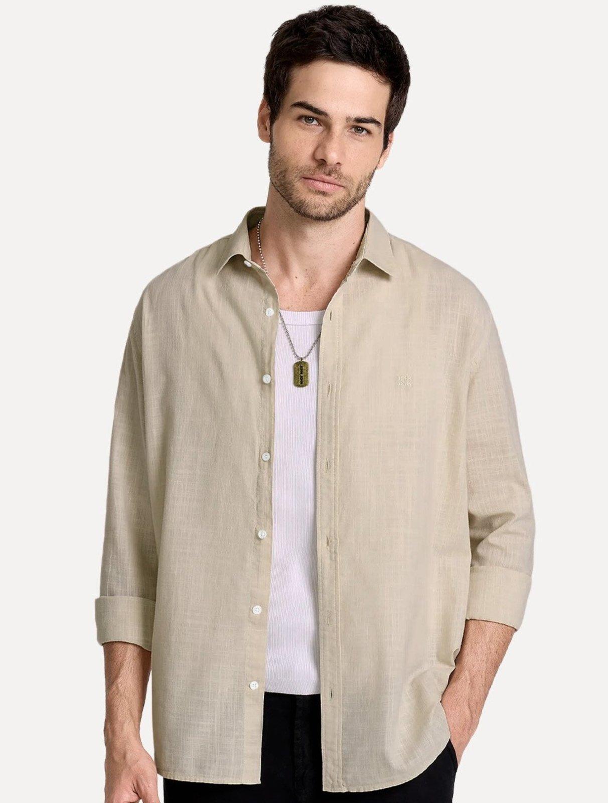 Camisa John John Masculina Relaxed Cotton Cáqui Claro