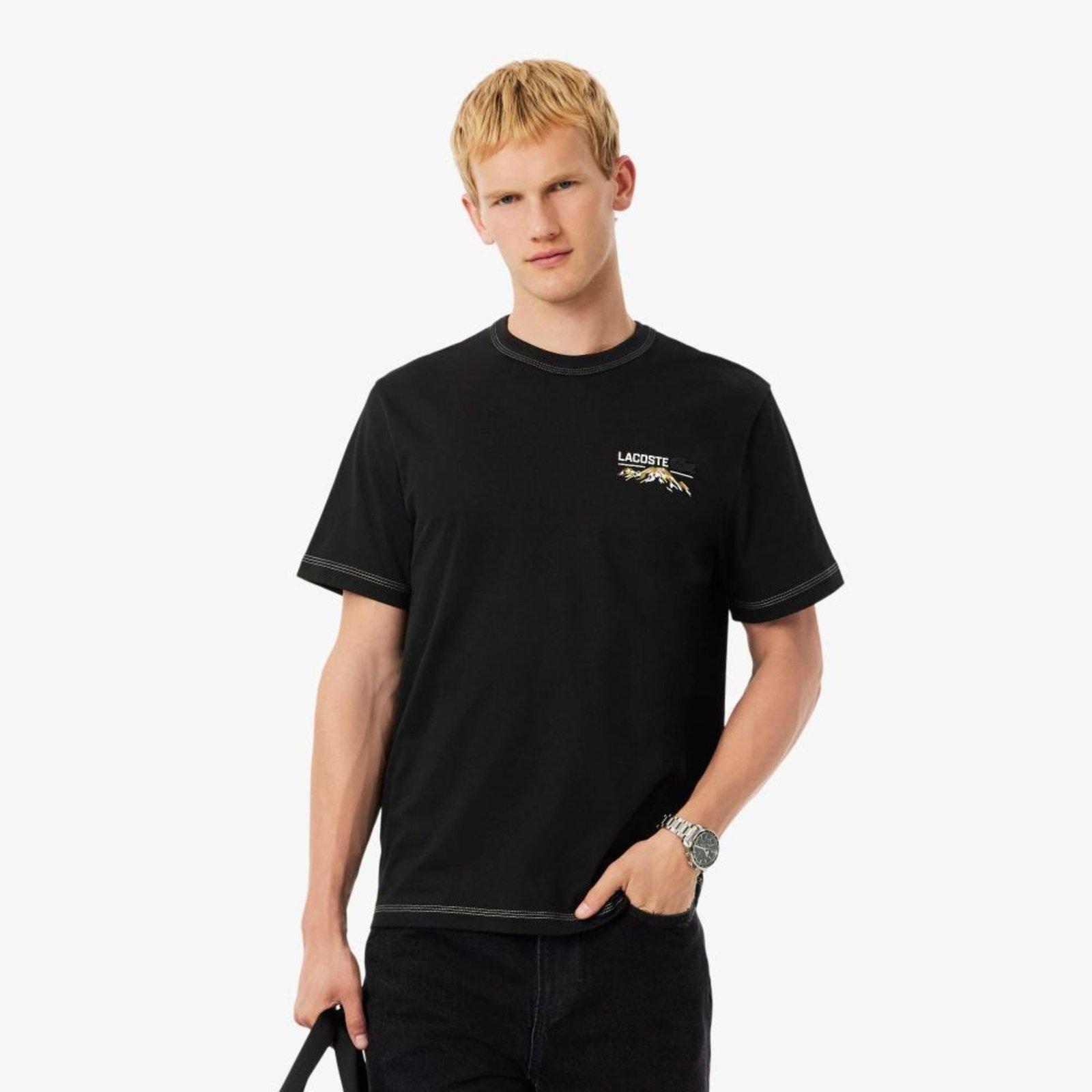 Camiseta de Malha Estampada Múltipla Preto