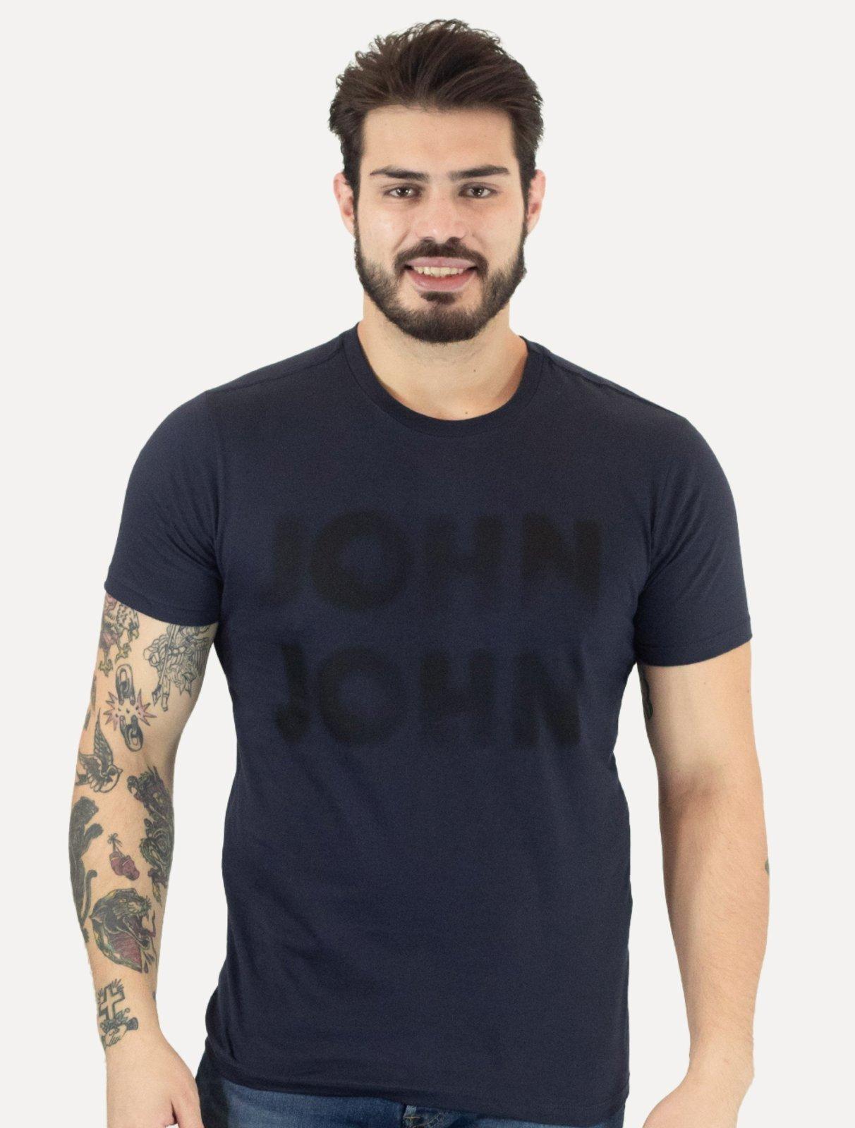 Camiseta John John Masculina Slim Logo Brush Azul Marinho