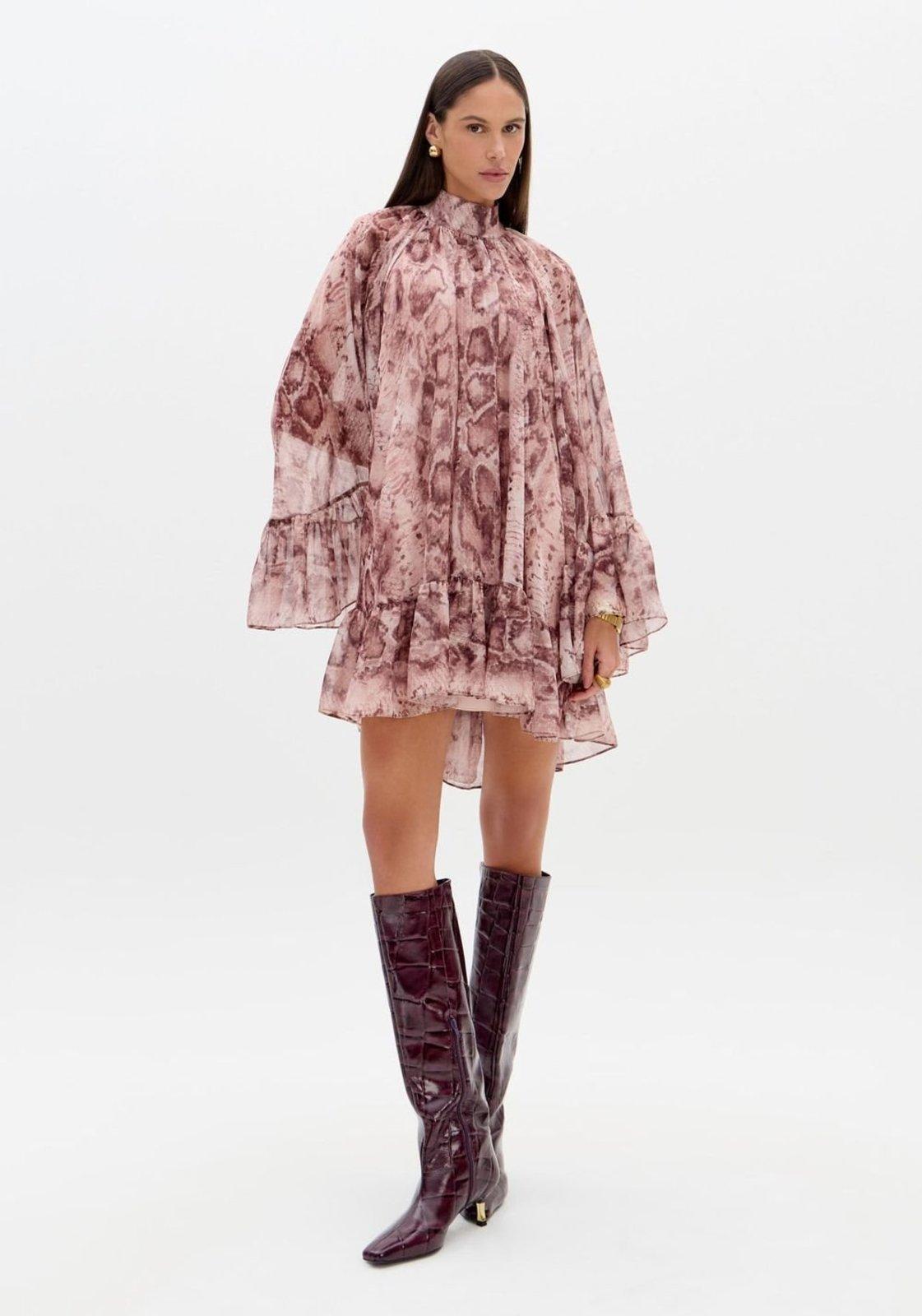 Vestido Curto Manga Longa Estampado Lança Perfume