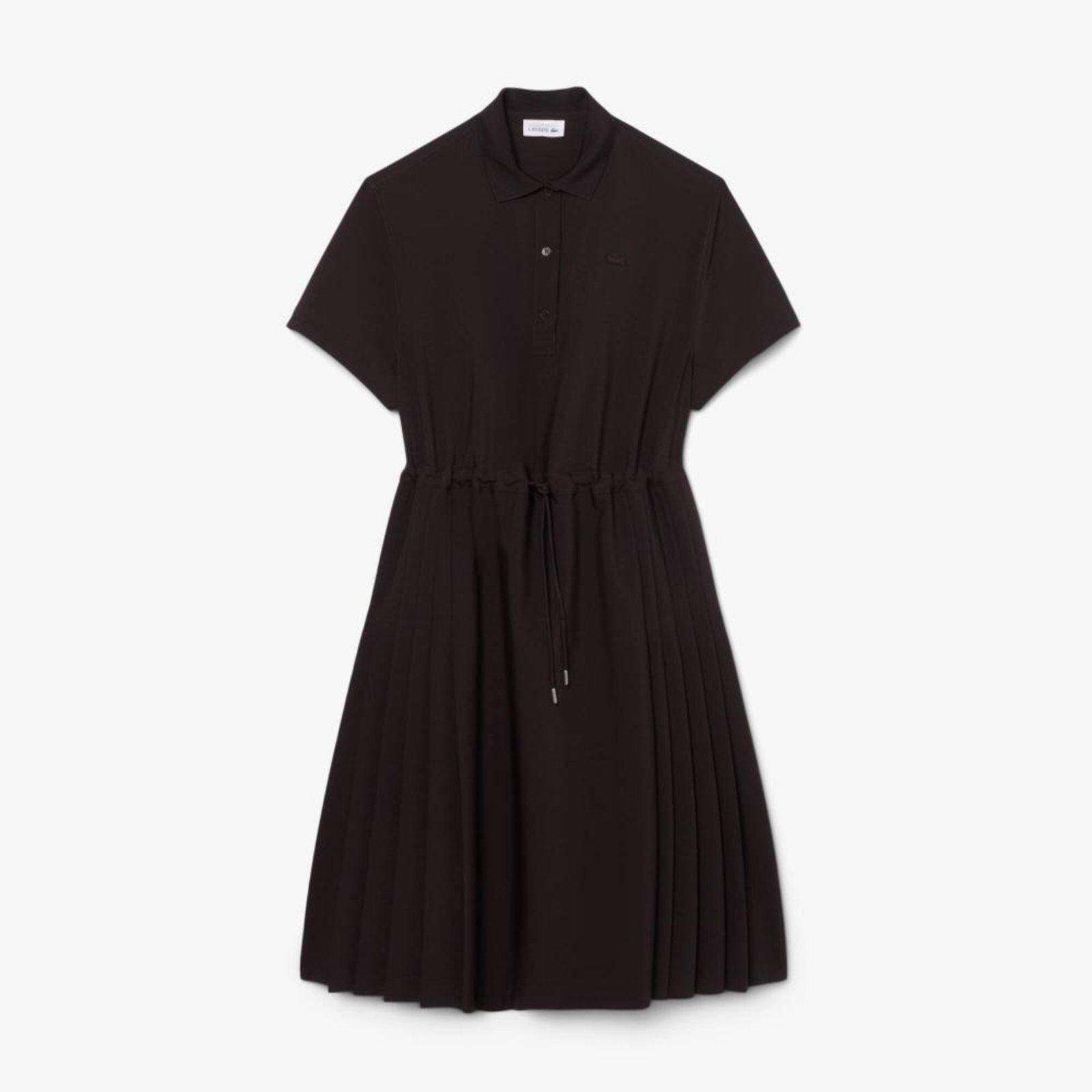 Vestido Polo Plissado em Mistura de Lã Marrom