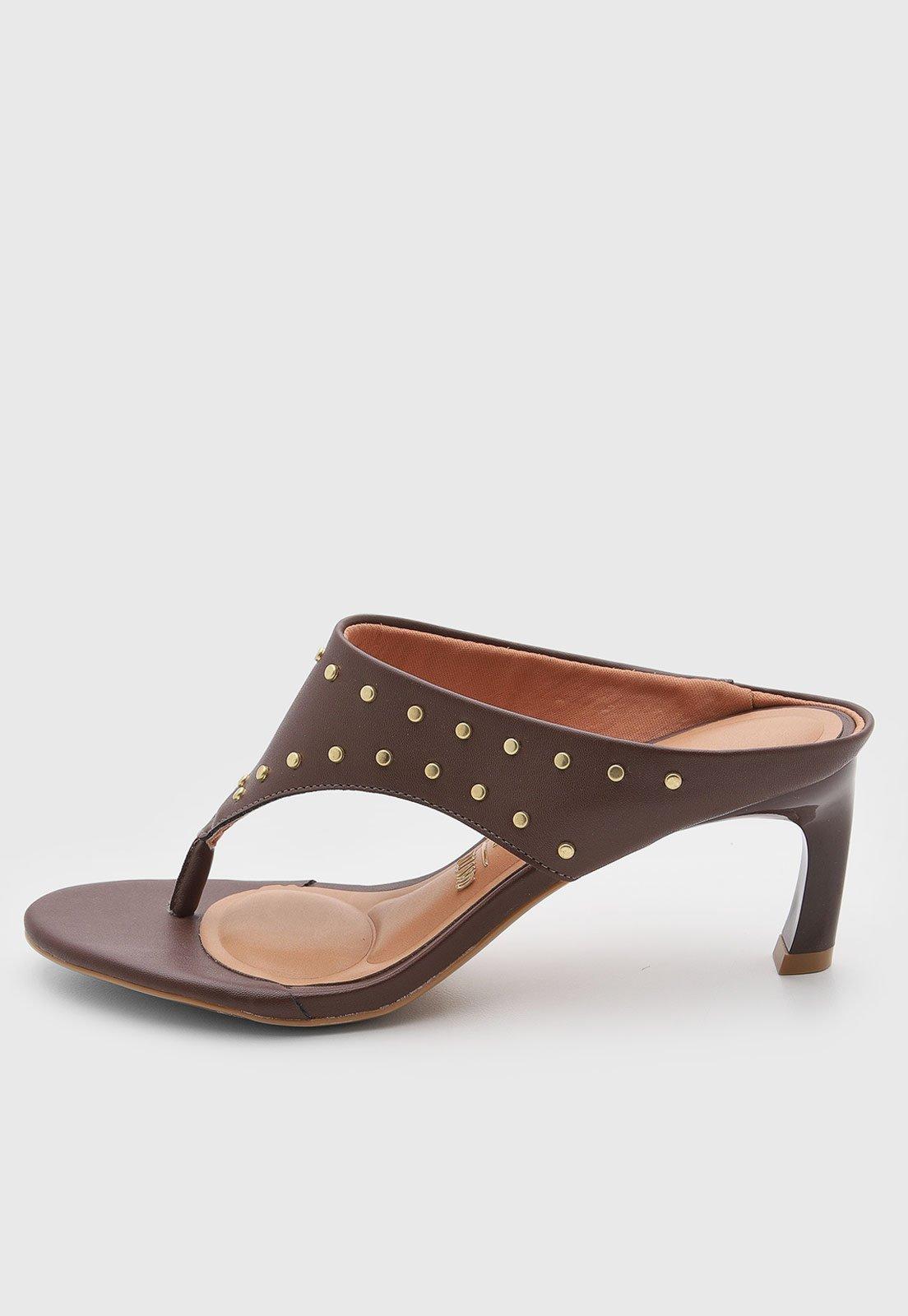 Sandália Feminina Vizzano Salto Alto Tachas Marrom