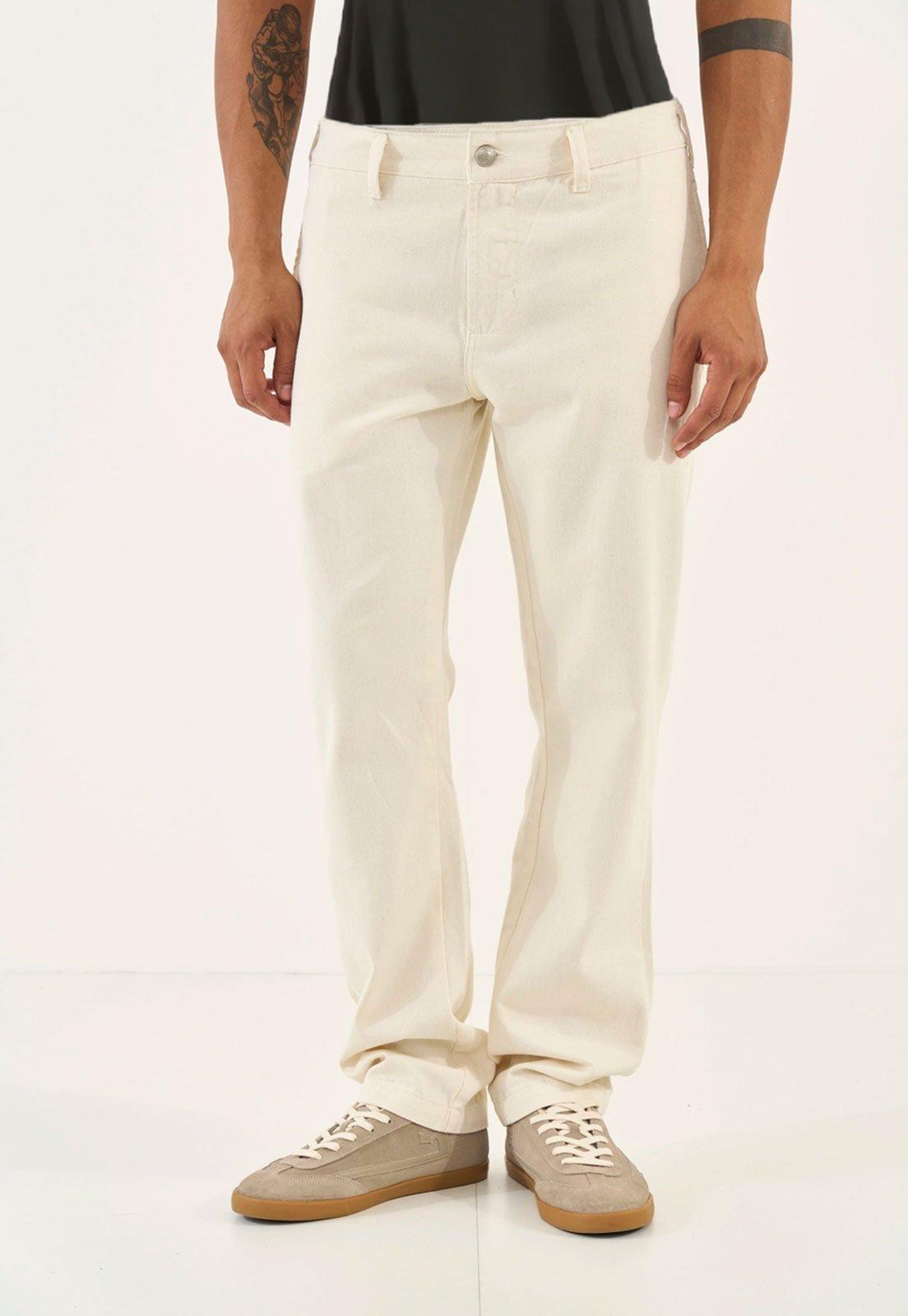 Calça Masculina Colcci Cintura Média Algodão Off-White