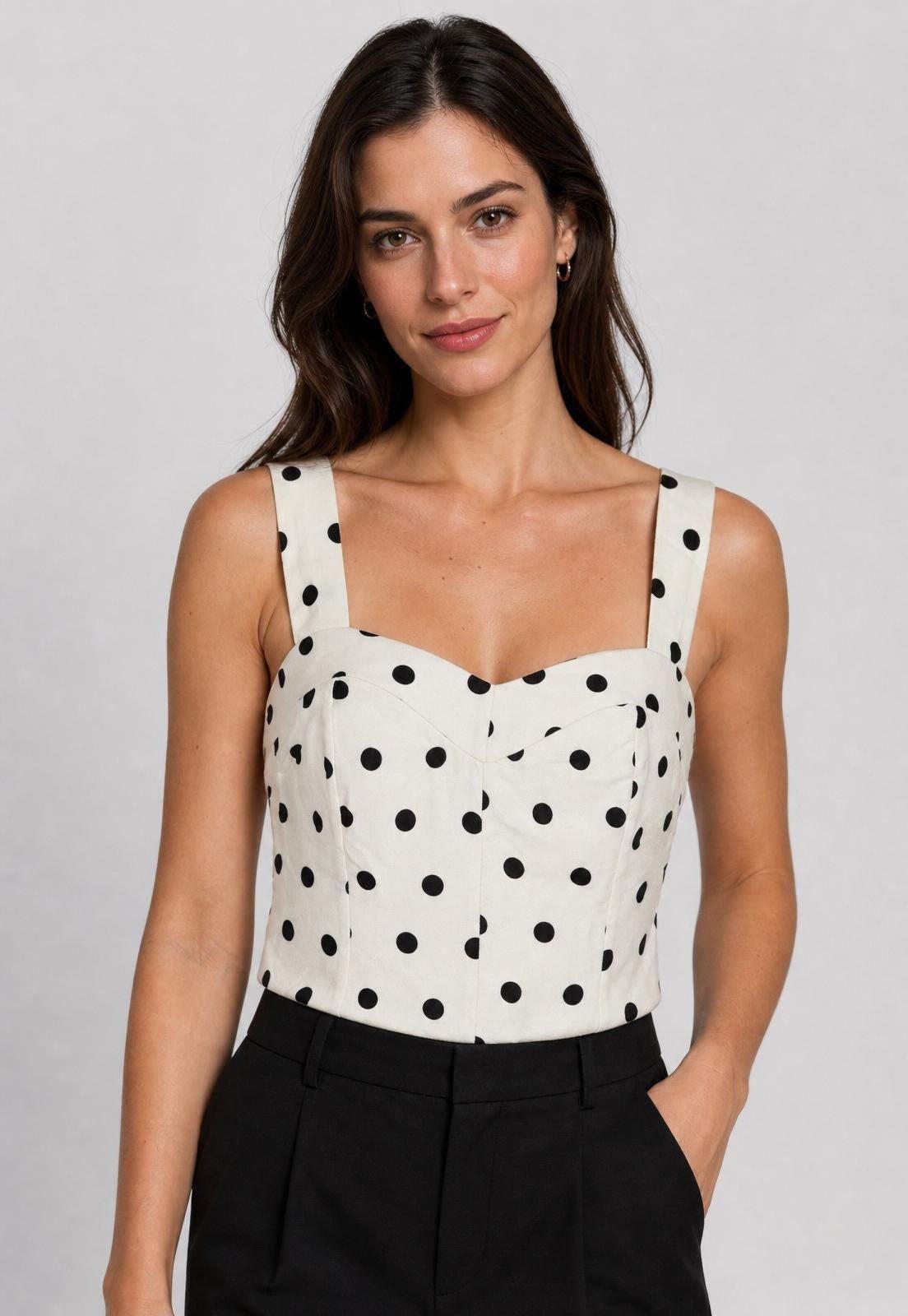 Blusa Colcci Cropped Poá Branca