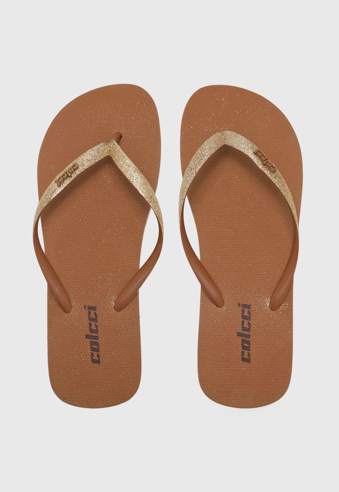Chinelo Feminino Colcci Glitter Dourado Marrom