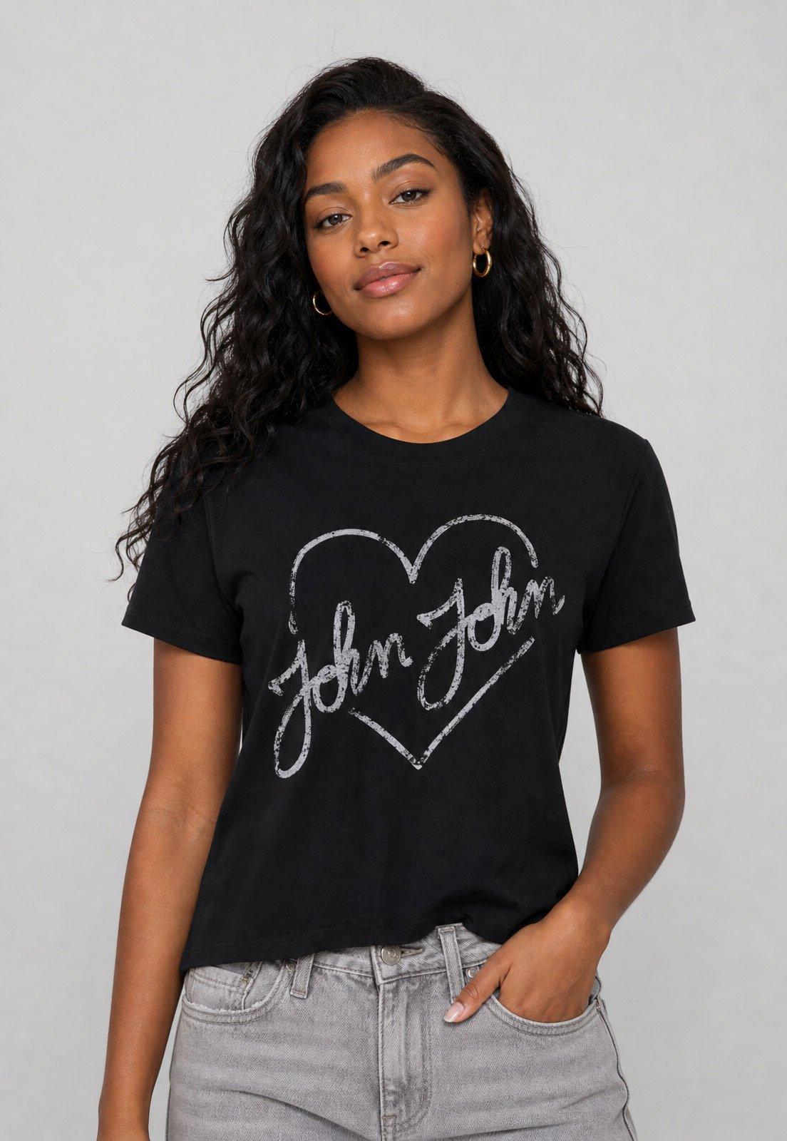 Camiseta Feminina John John Logo Preta