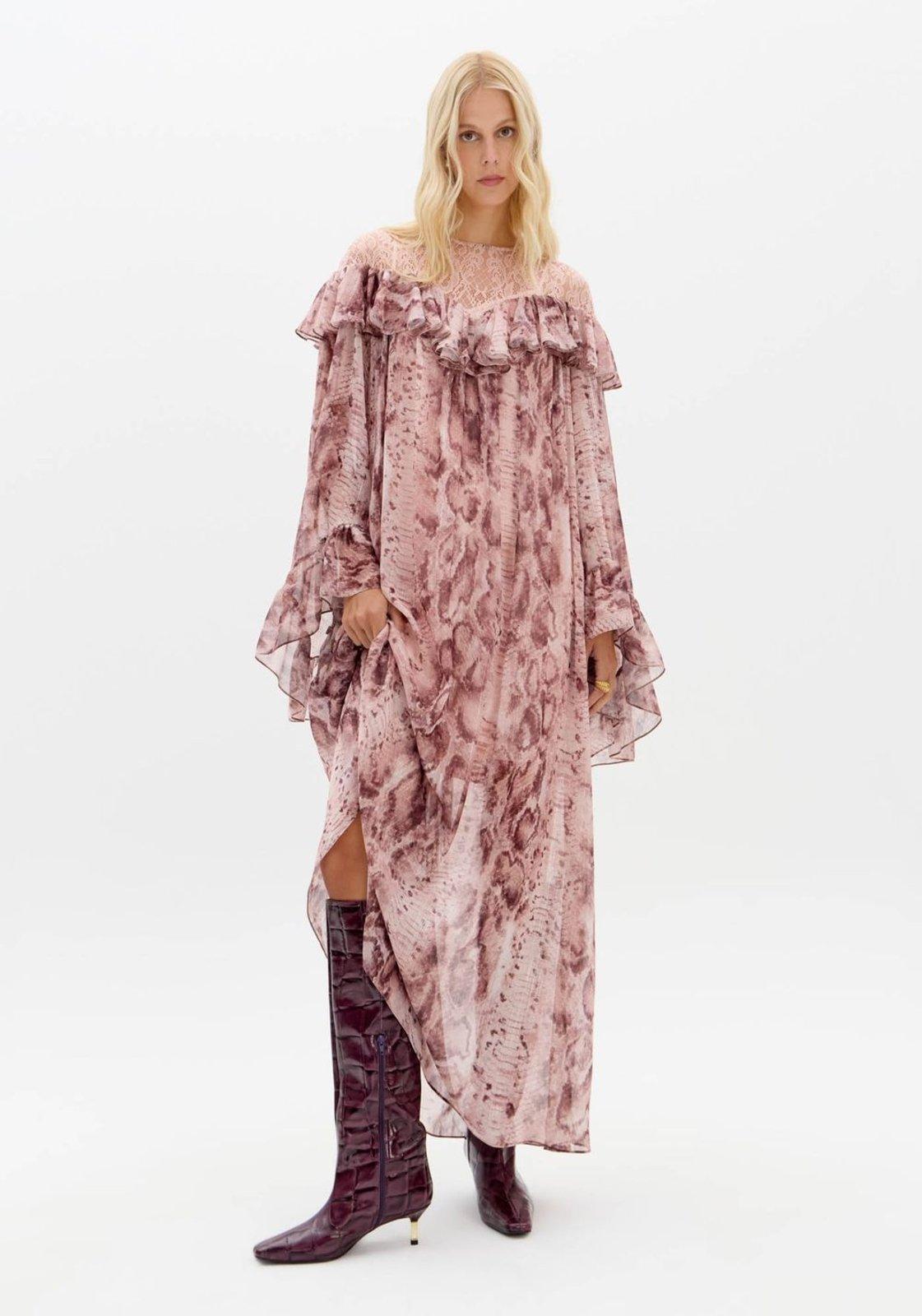 Vestido Longo Estampado Com Manga Longa Lança Perfume