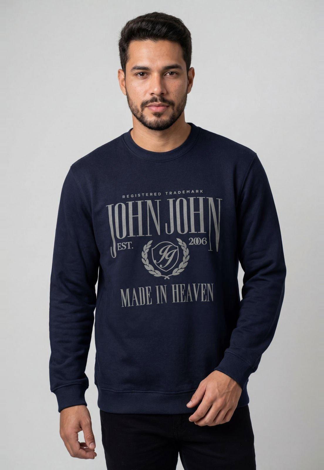 Moletom Masculino John John Estampa Frontal Azul Marinho