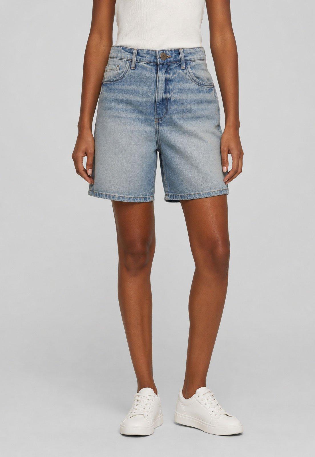 Bermuda Jeans Feminina Lança Perfume Cintura Alta Azul