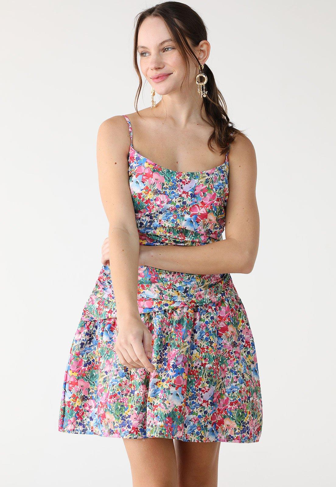 Vestido FARM Curto Camponesa Azul