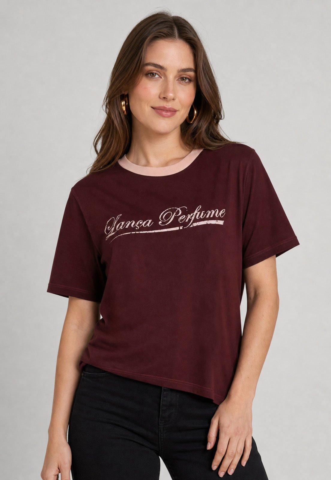 Camiseta Feminina Lança Perfume Logo Burgundy