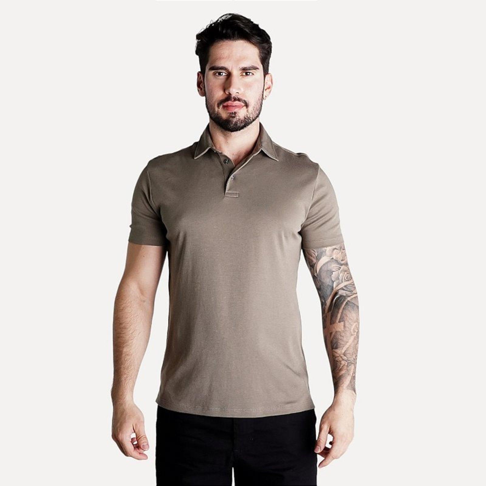 Camisa Polo Pima Oficina Reserva Bege Escuro