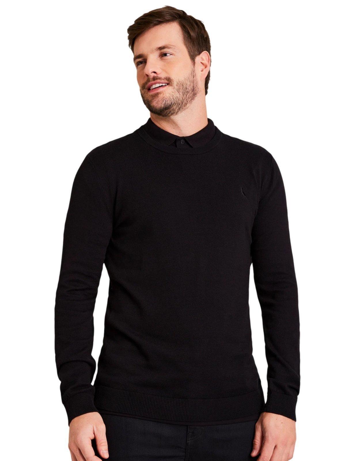 Suéter Reserva Masculino Tricot Basico Gola Careca Preto
