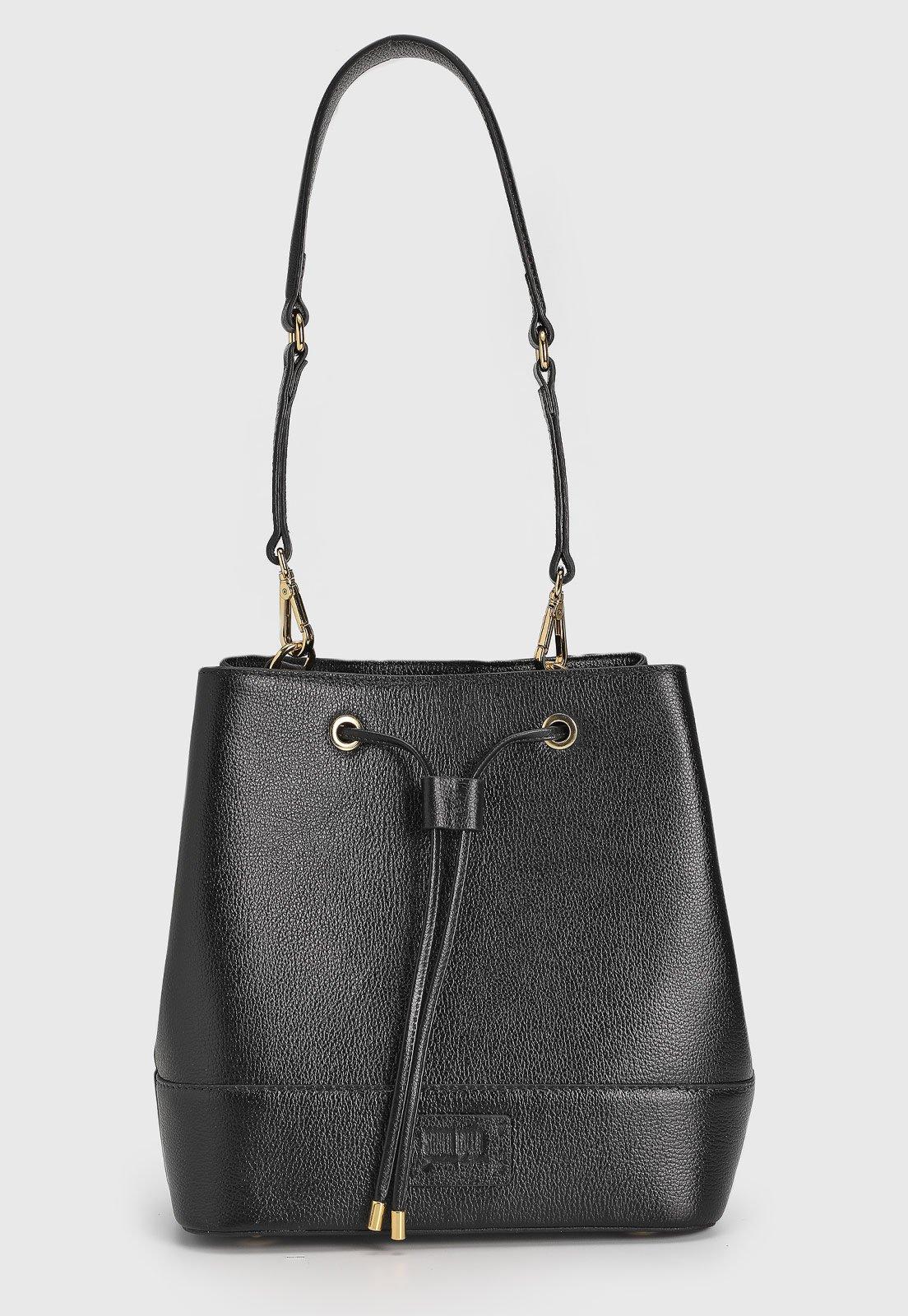 Bolsa Tiracolo Santa Lolla em Couro Lisa Preta