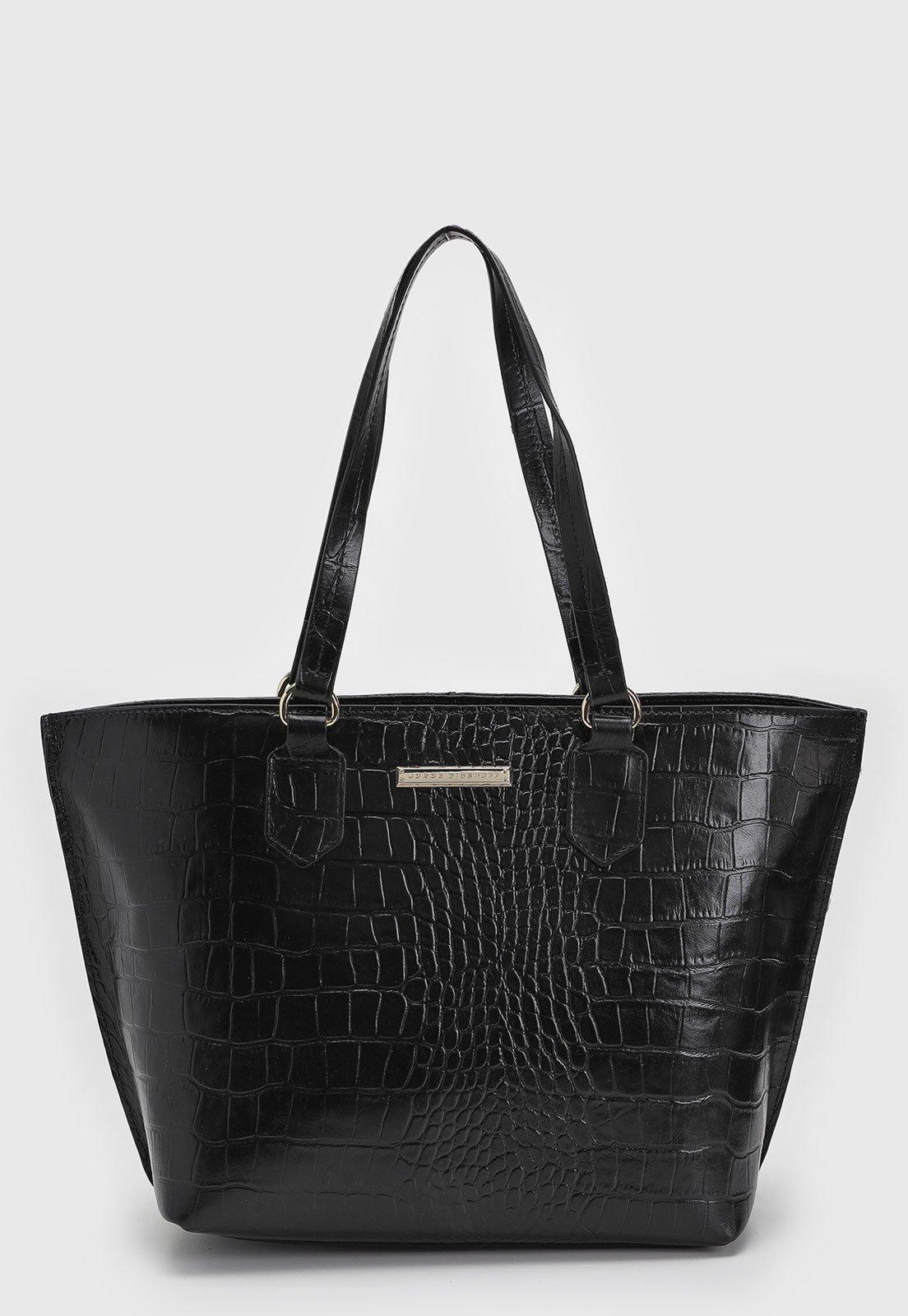 Bolsa Tiracolo Jorge Bischoff Logo Metalizado Preta