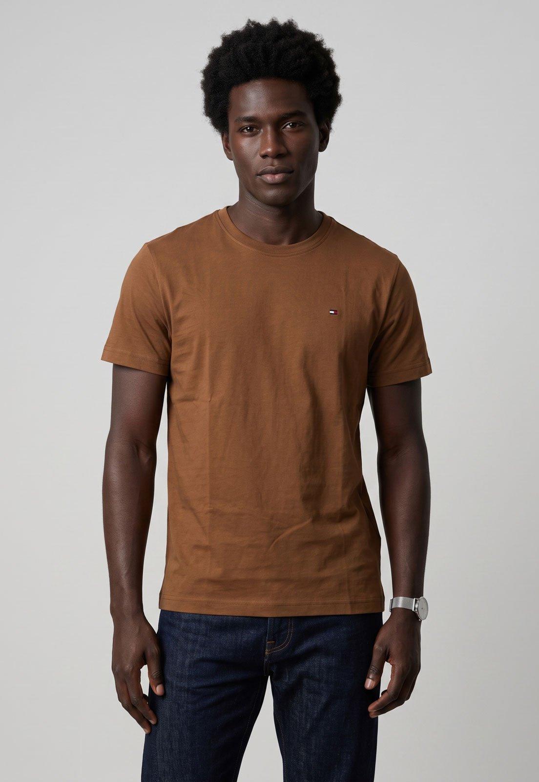 Camiseta Masculina Tommy Hilfiger Gola Redonda Marrom