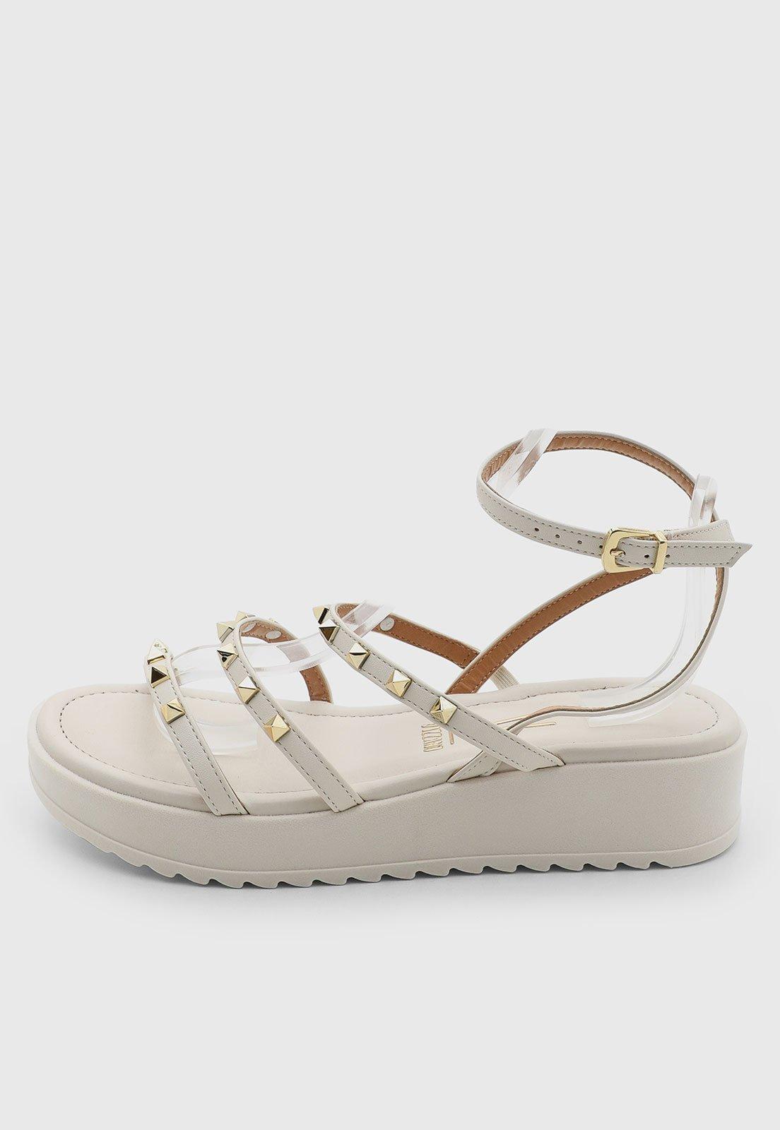 Sandália Feminina Vizzano Tiras Tachas Off-White
