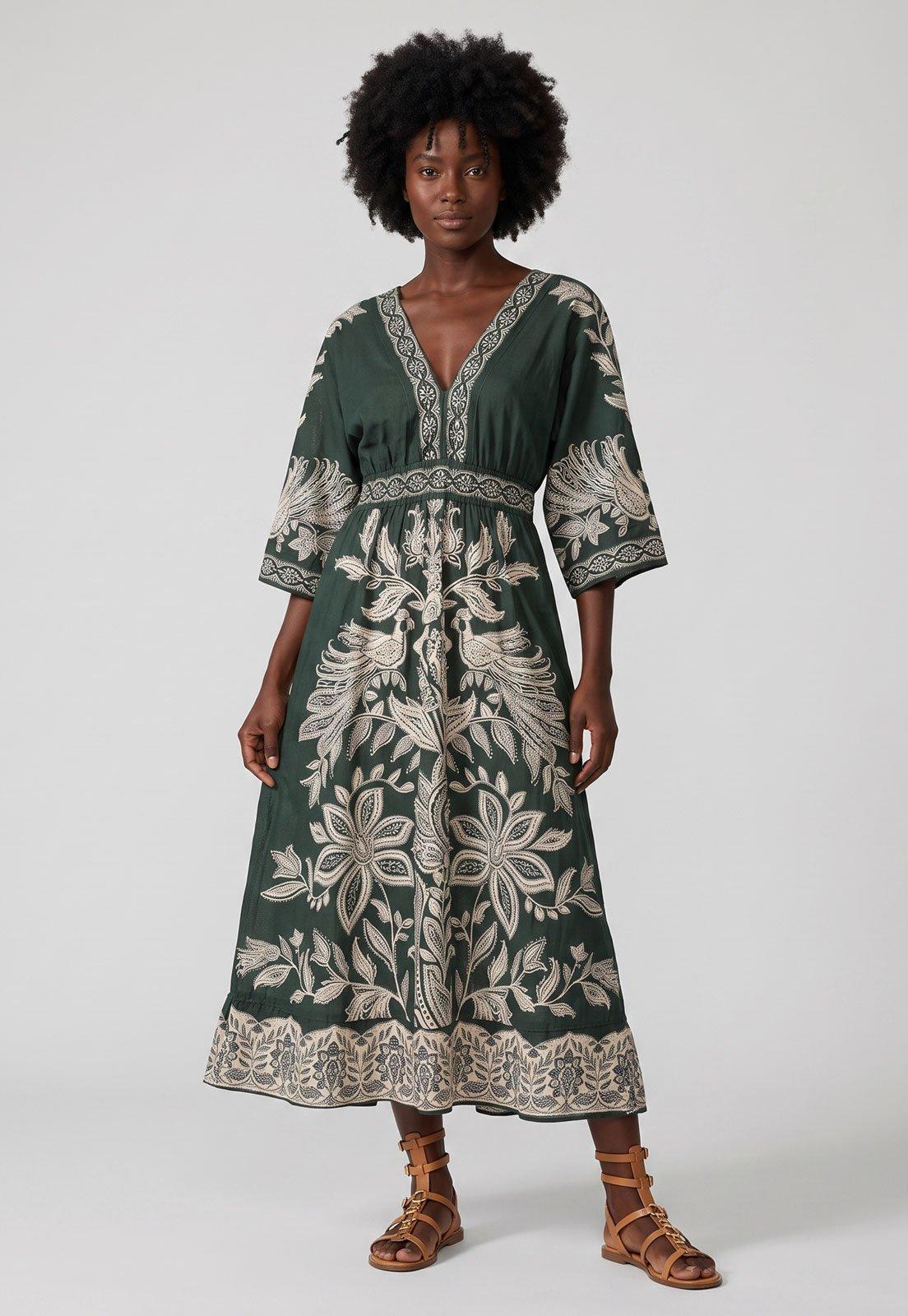 Vestido Feminino FARM Estampa Floral Verde