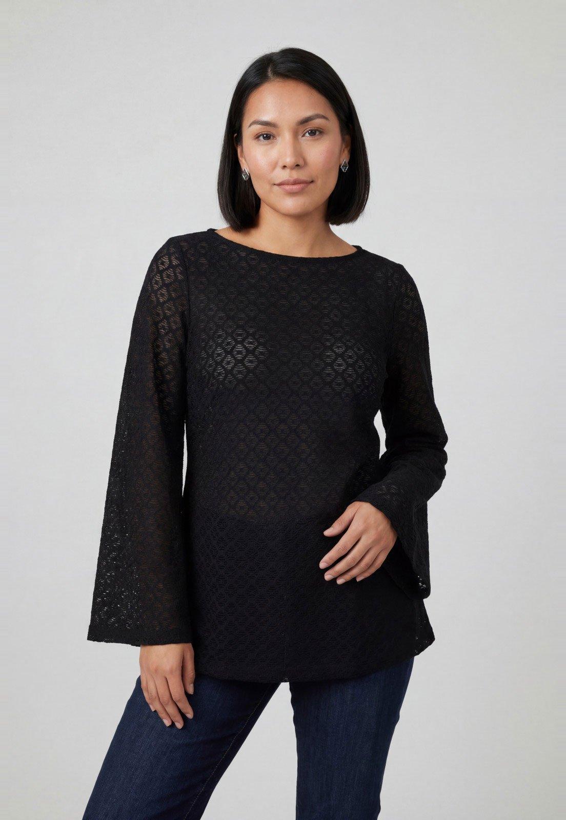 Blusa Feminina Lança Perfume Manga Longa Decote Redondo Preta