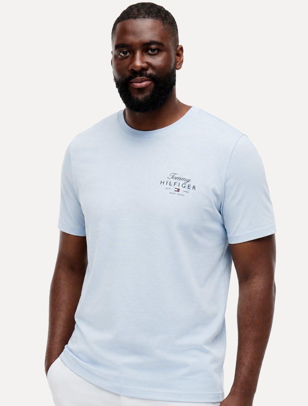 Camiseta Tommy Hilfiger Masculina Brand Love Signature Logo Azul Claro