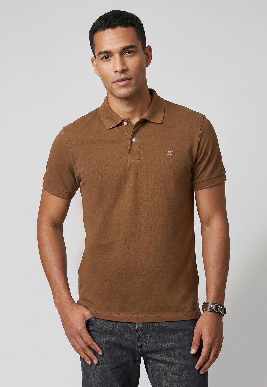 Polo Masculina Colcci Gola Polo Logo Marrom