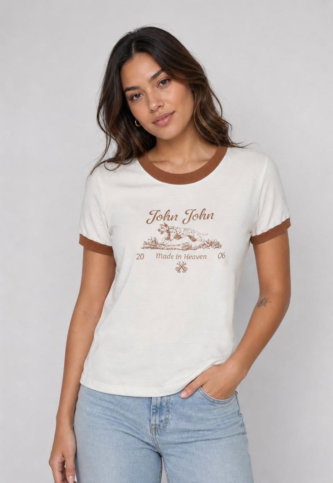 Camiseta Feminina John John Dog Branca