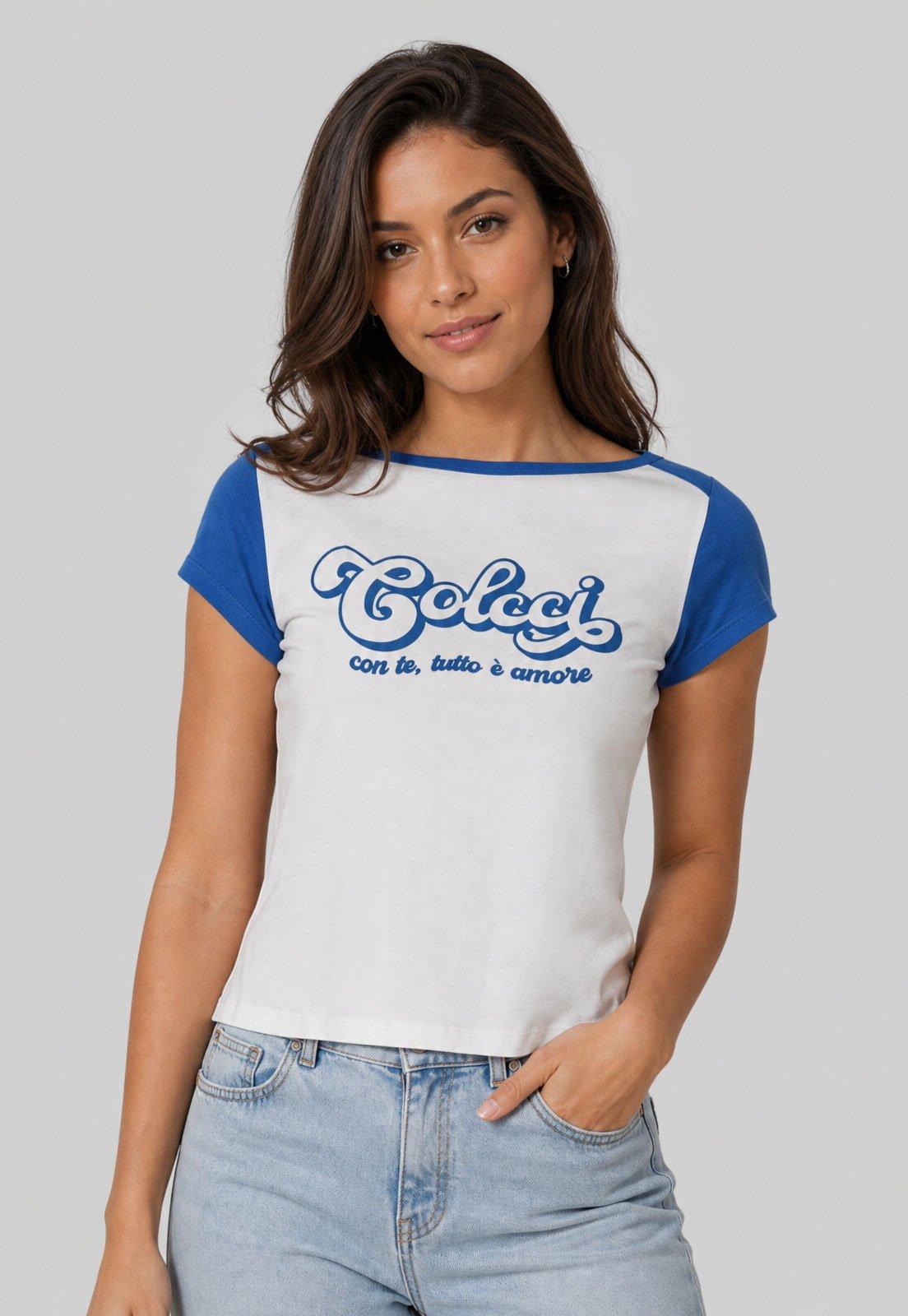 Camiseta Feminina Colcci Cropped Logo Branca