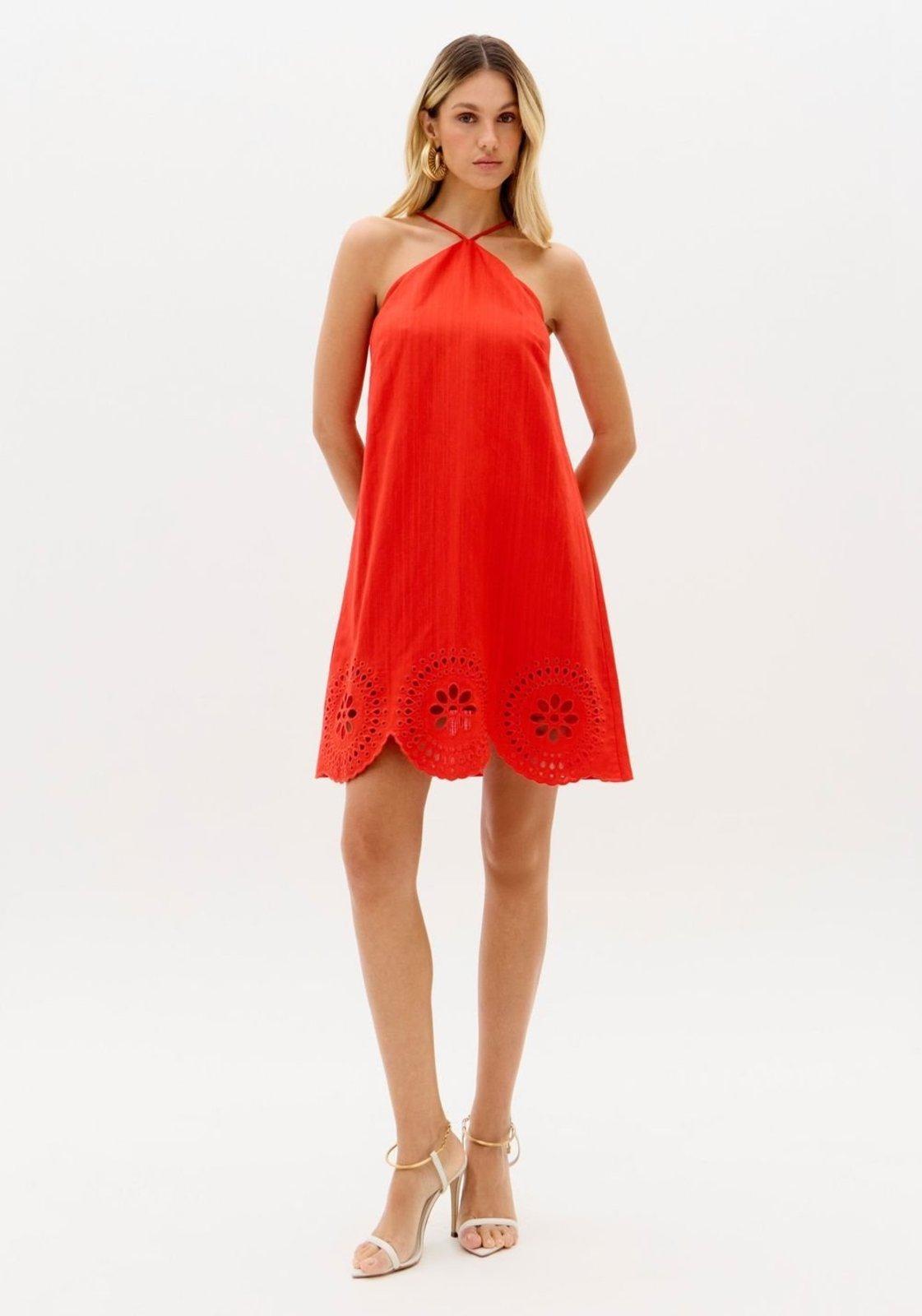 Vestido Curto Bordado Com Linho Lança Perfume