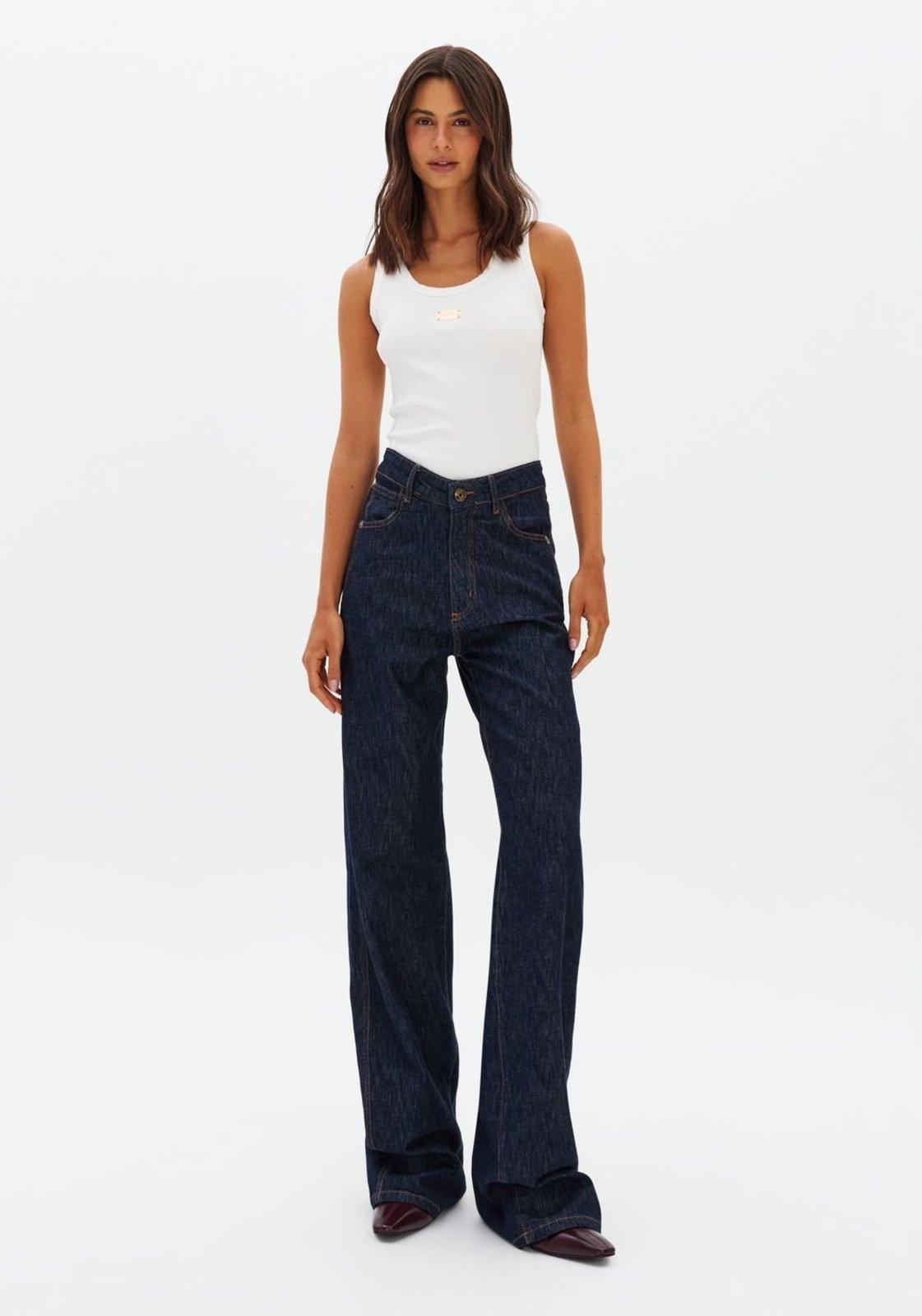 Calça Jeans Reta Cintura Alta Em V Lança Perfume