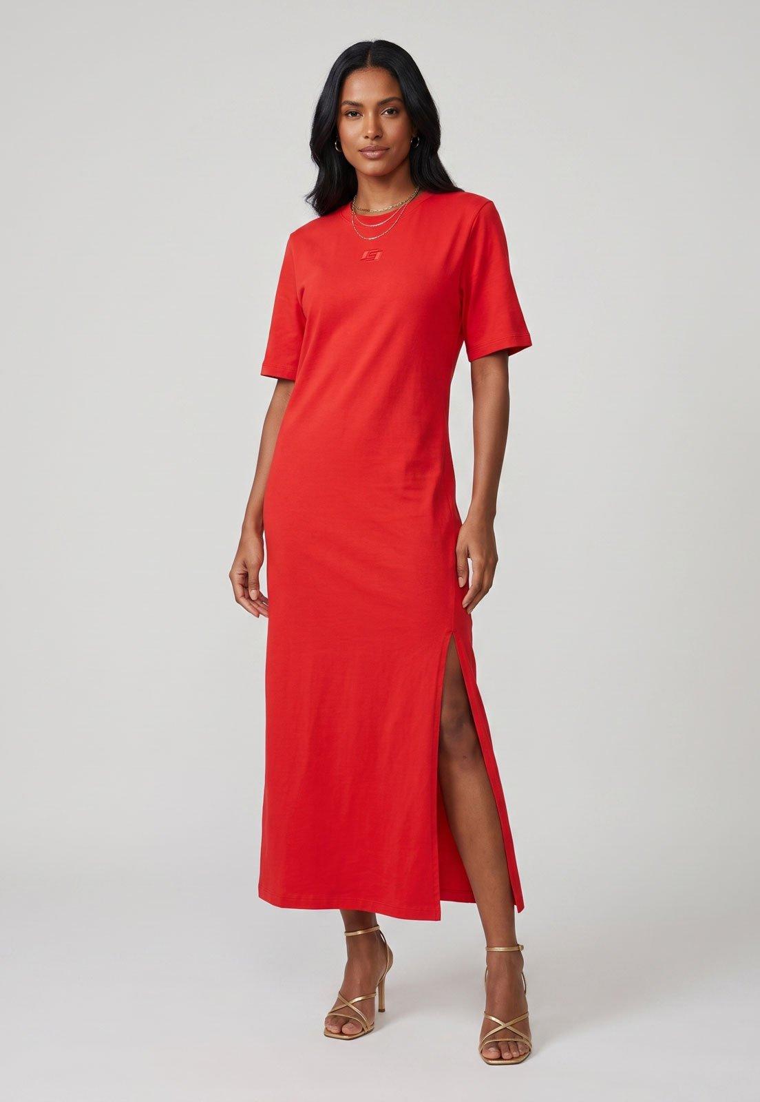 Vestido Feminino Colcci Midi Fenda Vermelho