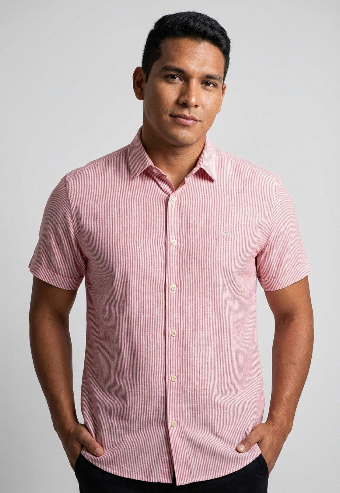 Camisa Masculina Colcci Listrada Vermelha